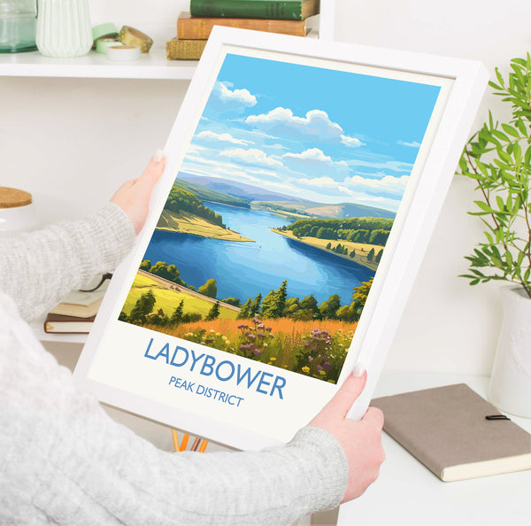 Ladybower Travel Print, Travel Poster of Ladybower, Ladybower Reservoir, Ladybower Art, Peak District Gift, Peak District Wall Art Print