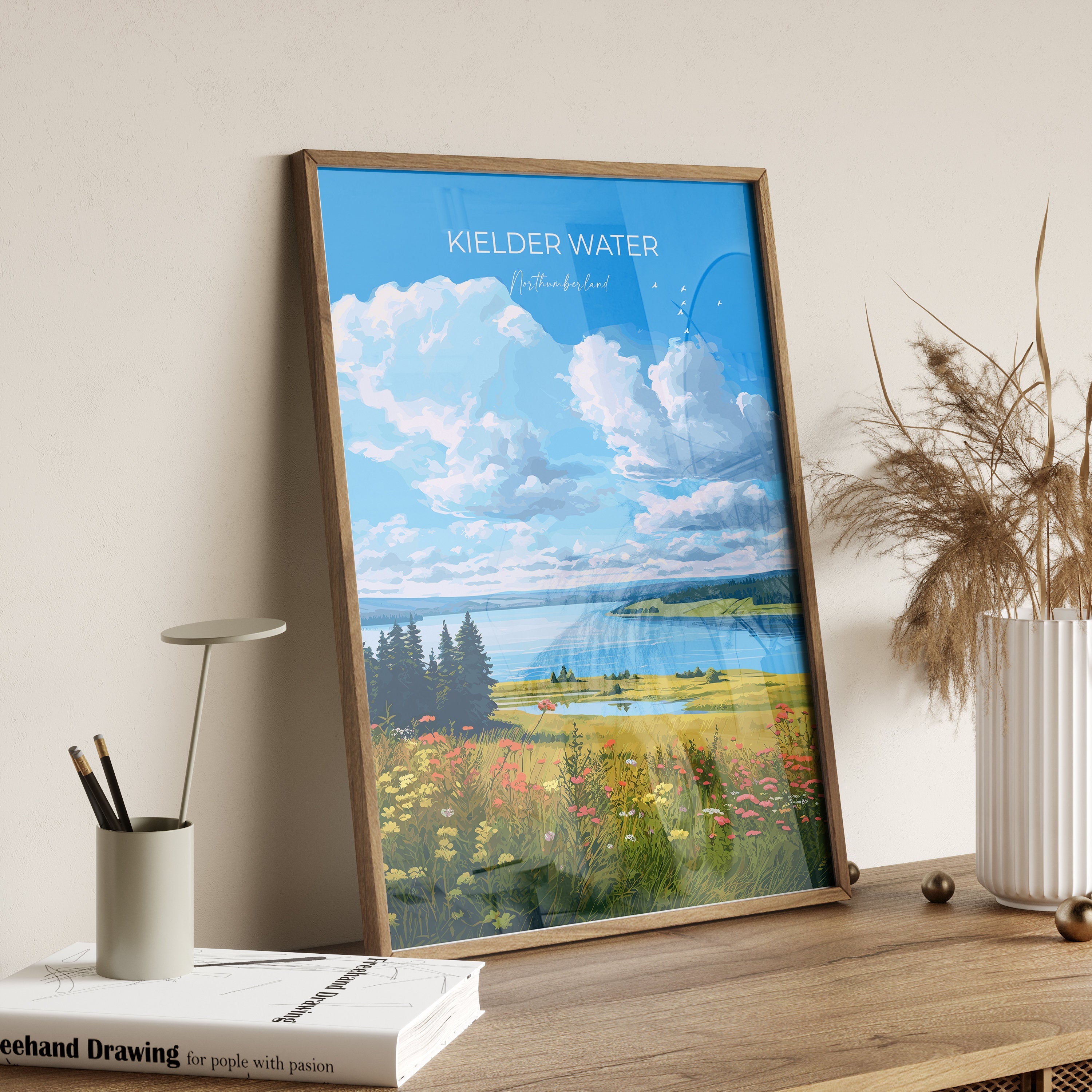 Kielder Water Travel Print, Travel Poster of Kielder Water, Kielder Water Reservoir, Kielder Water Art, Northumberland Gift NQ Media Designs