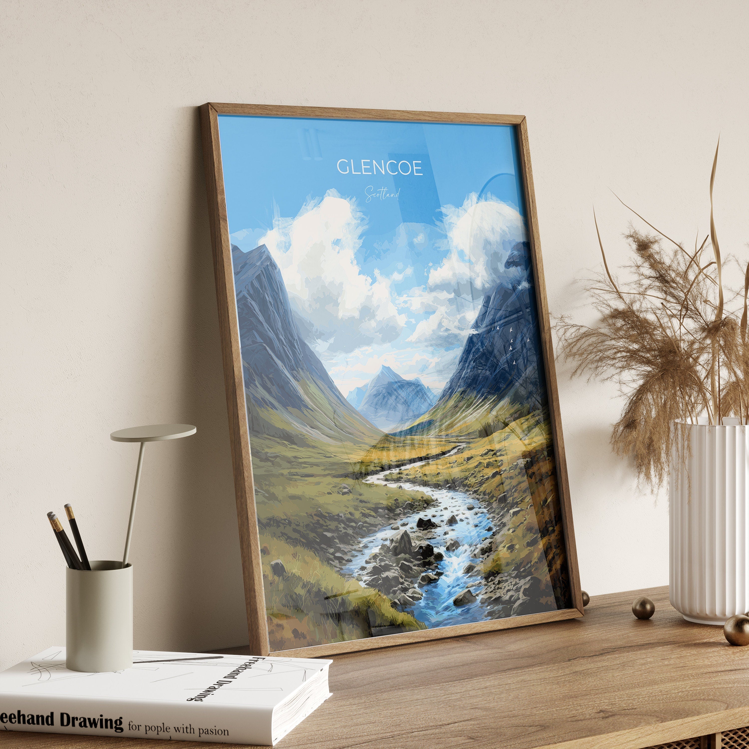 Glencoe Travel Poster, Travel Print of Glencoe, Highlands Gift, Scotland, Highlands Art, Glencoe Gift, Wall Art Print NQ Media Designs