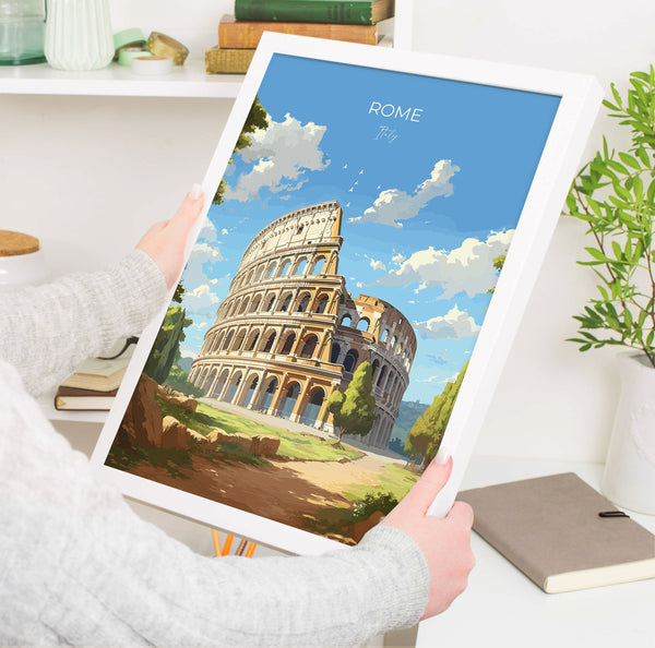 Rome Travel Poster, Travel Print of Rome, Italy Poster, Rome Gift, Colosseum Rome Art, Italy Art