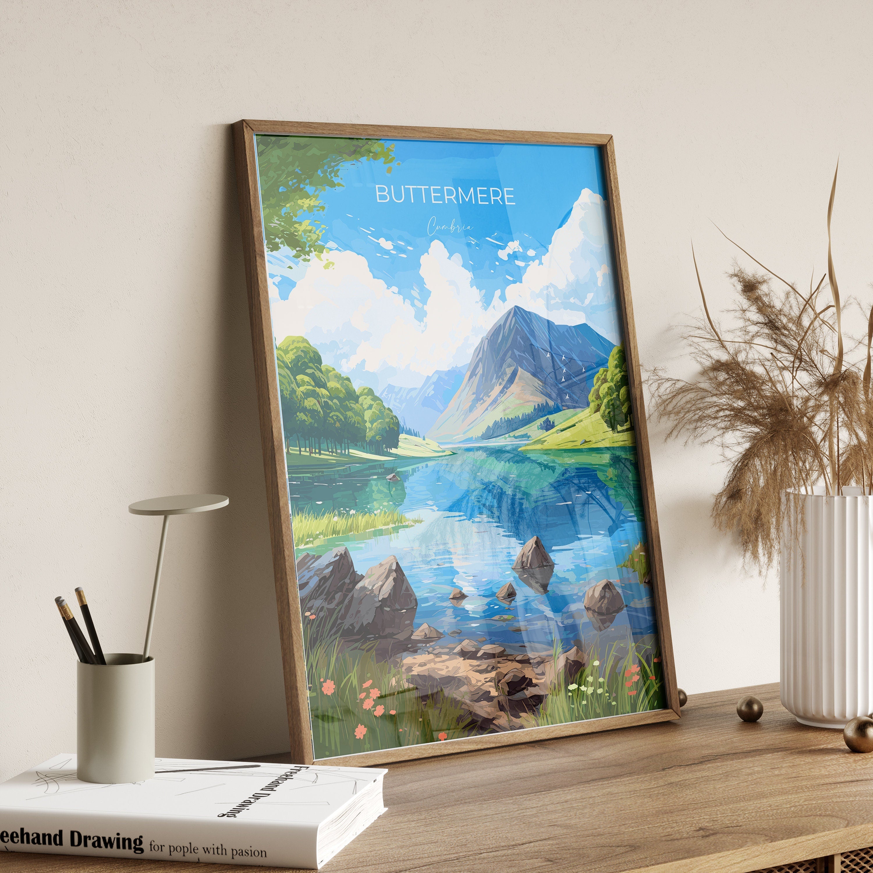 Buttermere Travel Print, Buttermere Travel Poster, England, Cumbria Art, Buttermere Gift, Lake District, Wall Art Print NQ Media Designs