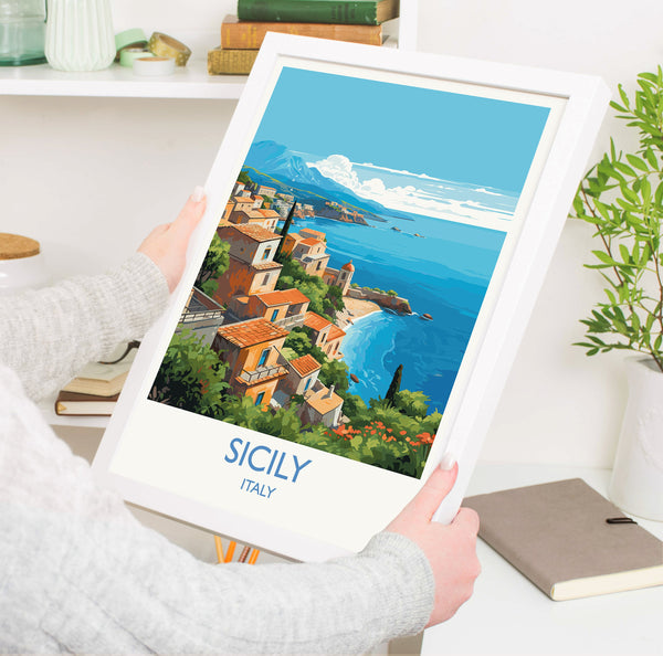 Sicily Travel Print, Travel Poster of Sicily , Italy Poster, SicilyGift, Sicily Art, Italy Art