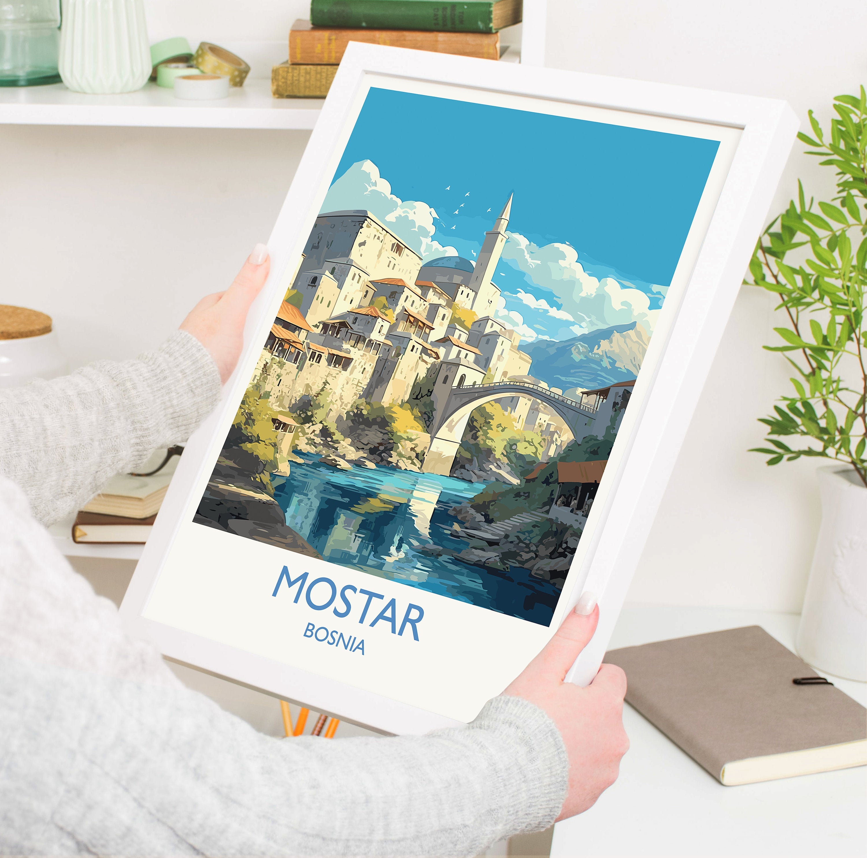 Mostar Travel Print, Travel Poster of Mostar, Bosnia Poster, Mostar Gift, Mostar Art, Bosnia Art NQ Media Designs