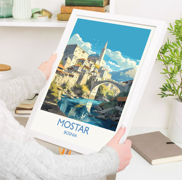 Mostar Travel Print, Travel Poster of Mostar, Bosnia Poster, Mostar Gift, Mostar Art, Bosnia Art
