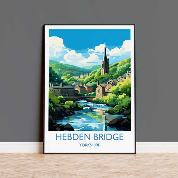Hebden Bridge Travel Print, Travel Poster of Hebden Bridge, Hebden Bridge, Hebden Bridge Gift, Yorkshire Art,