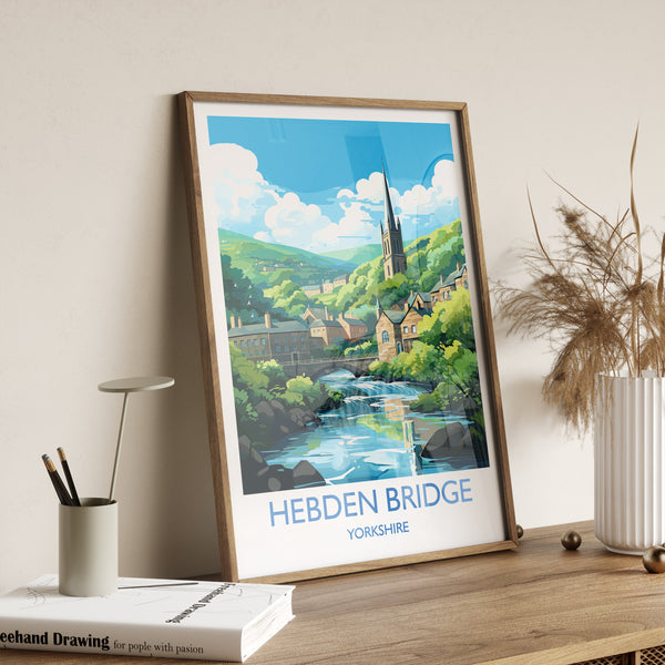 Hebden Bridge Travel Print, Travel Poster of Hebden Bridge, Hebden Bridge, Hebden Bridge Gift, Yorkshire Art,