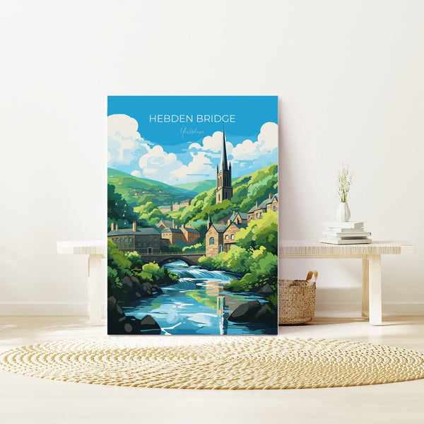 Hebden Bridge Travel Print, Travel Poster of Hebden Bridge, Hebden Bridge, Hebden Bridge Gift, Yorkshire Art,