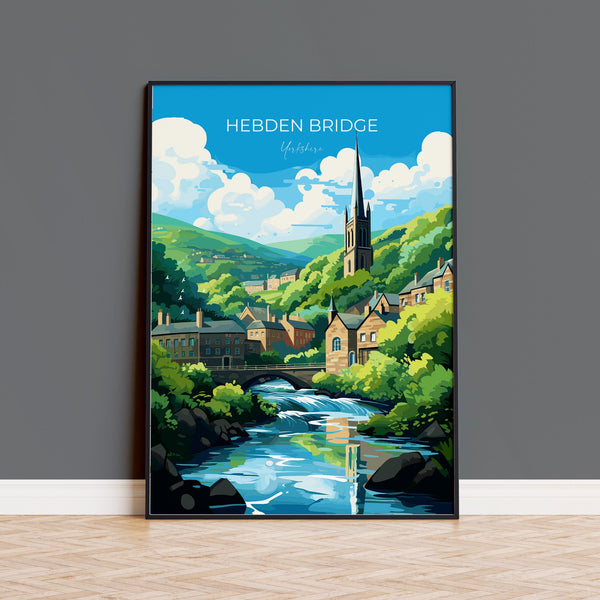 Hebden Bridge Travel Print, Travel Poster of Hebden Bridge, Hebden Bridge, Hebden Bridge Gift, Yorkshire Art,