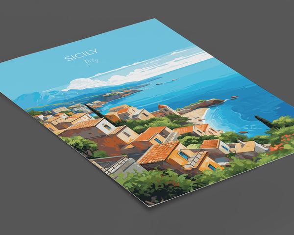 Sicily Travel Poster, Travel Print of Sicily , Italy Poster, Sicily Gift, Sicily Art, Italy Art