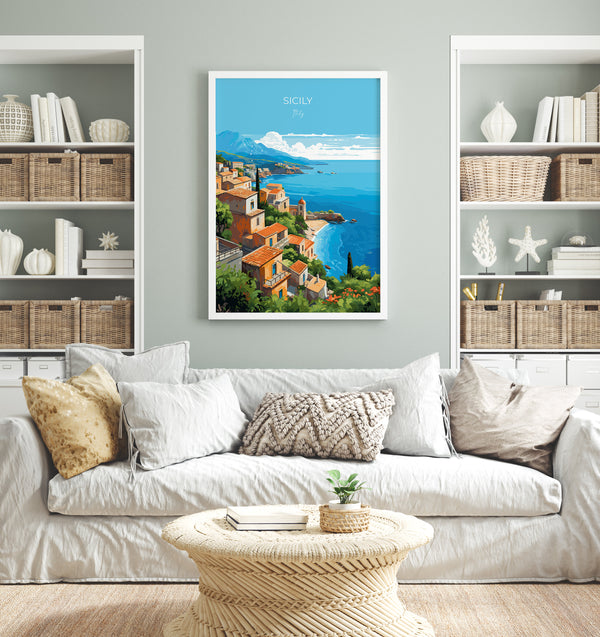Sicily Travel Poster, Travel Print of Sicily , Italy Poster, Sicily Gift, Sicily Art, Italy Art