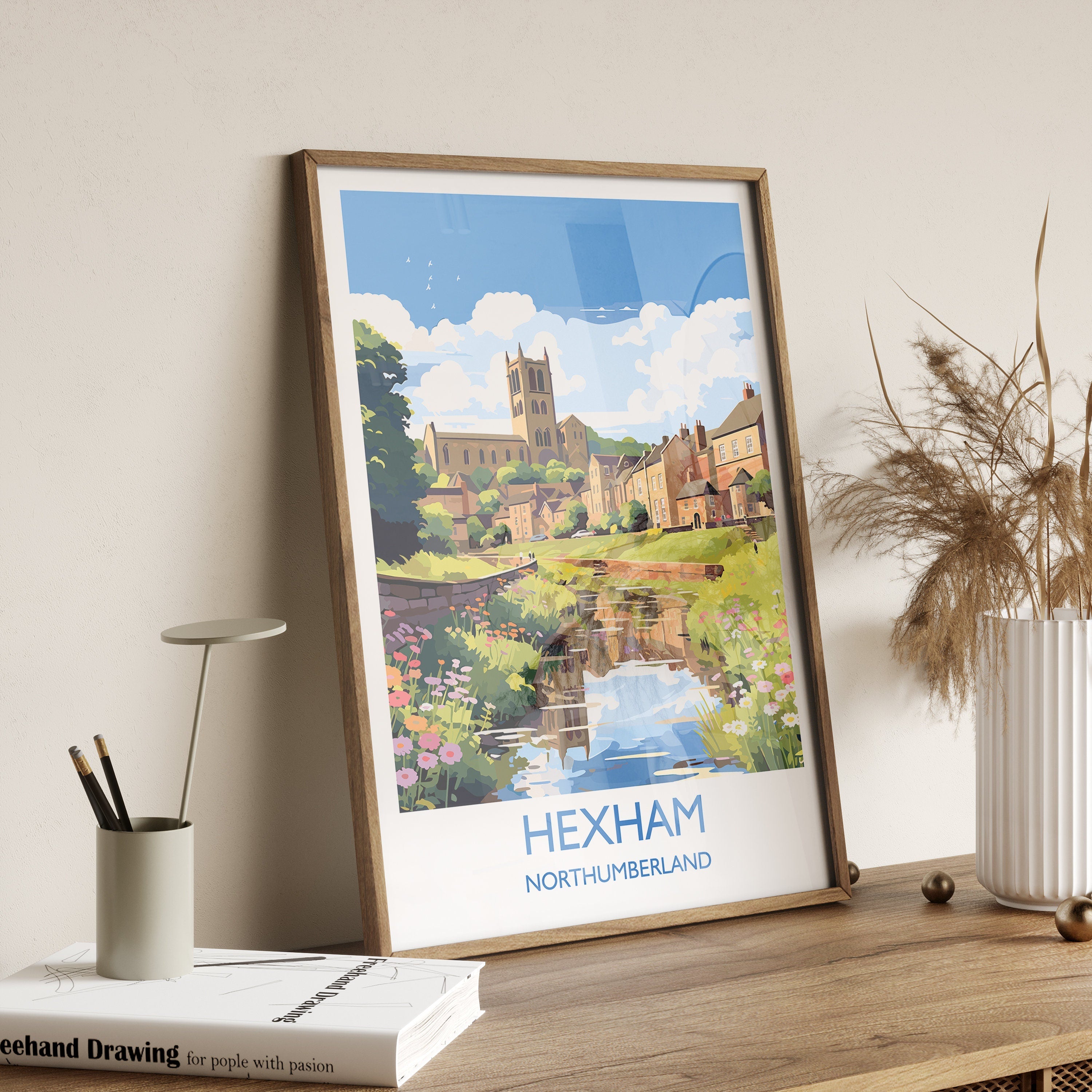 Hexham Travel Print, Travel Poster of Hexham, Northumberland, Hexham Gift, Northumberland Art, NQ Media Designs