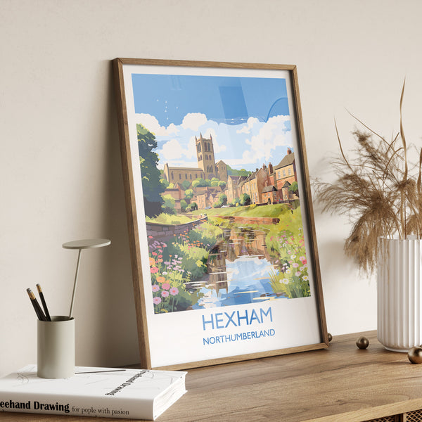 Hexham Travel Print, Travel Poster of Hexham, Northumberland, Hexham Gift, Northumberland Art,