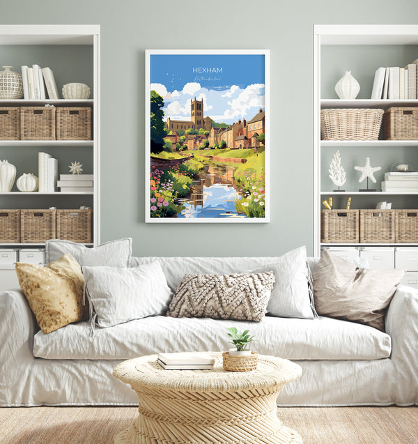 Hexham Travel Print, Travel Poster of Hexham, Northumberland, Hexham Gift, Northumberland Art,