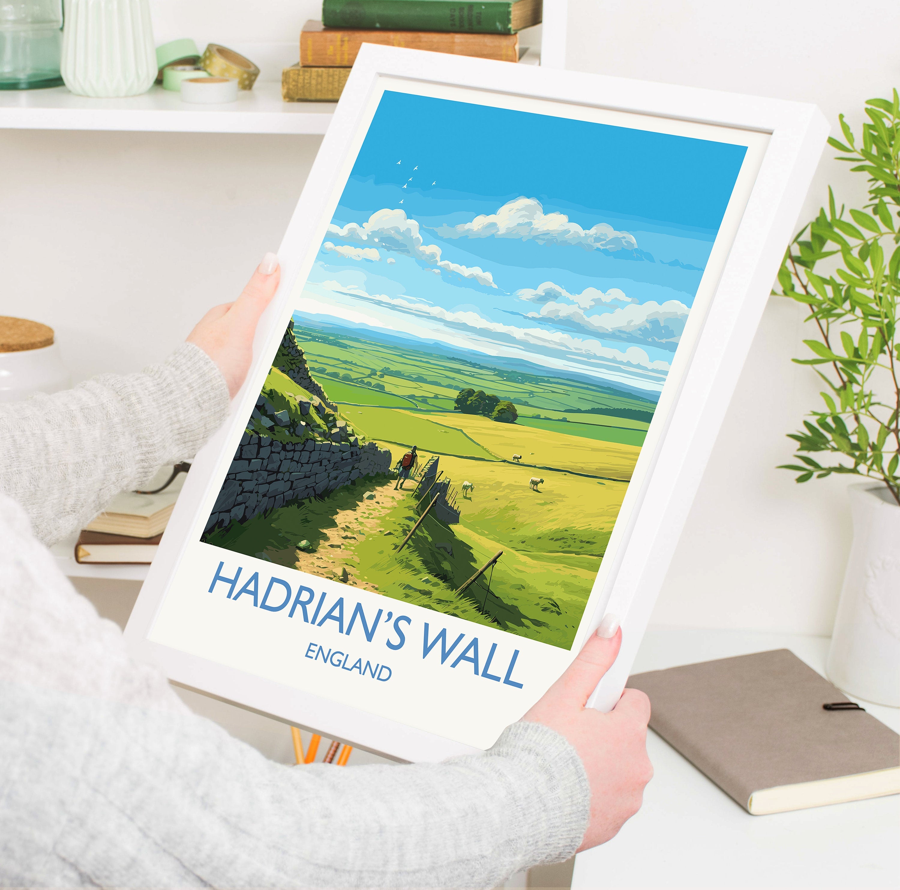 Hadrians Wall Travel Print, Travel Poster of Hadrians Wall , Northumberland, Hadrians Wall Gift, Northumberland Art, NQ Media Designs