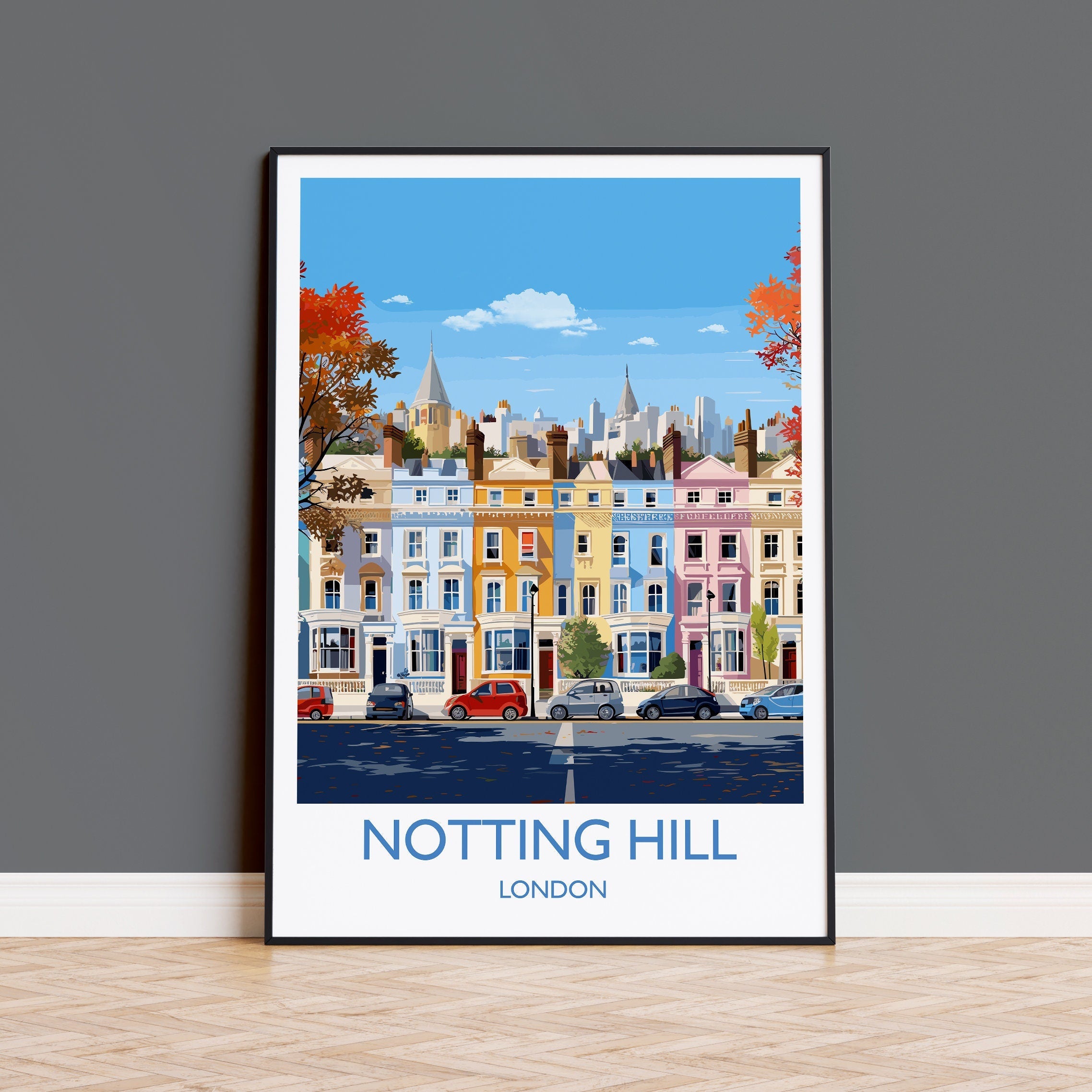 Notting Hill Travel Print, Travel Poster of Notting Hill, London Poster, Notting Hill Gift, Notting Hill Art, London Art UK Travel Gift NQ Media Designs