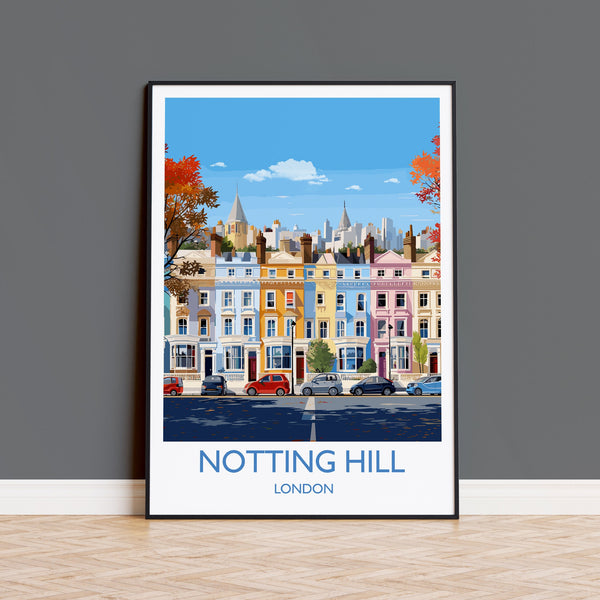 Notting Hill Travel Print, Travel Poster of Notting Hill, London Poster, Notting Hill Gift, Notting Hill Art, London Art UK Travel Gift