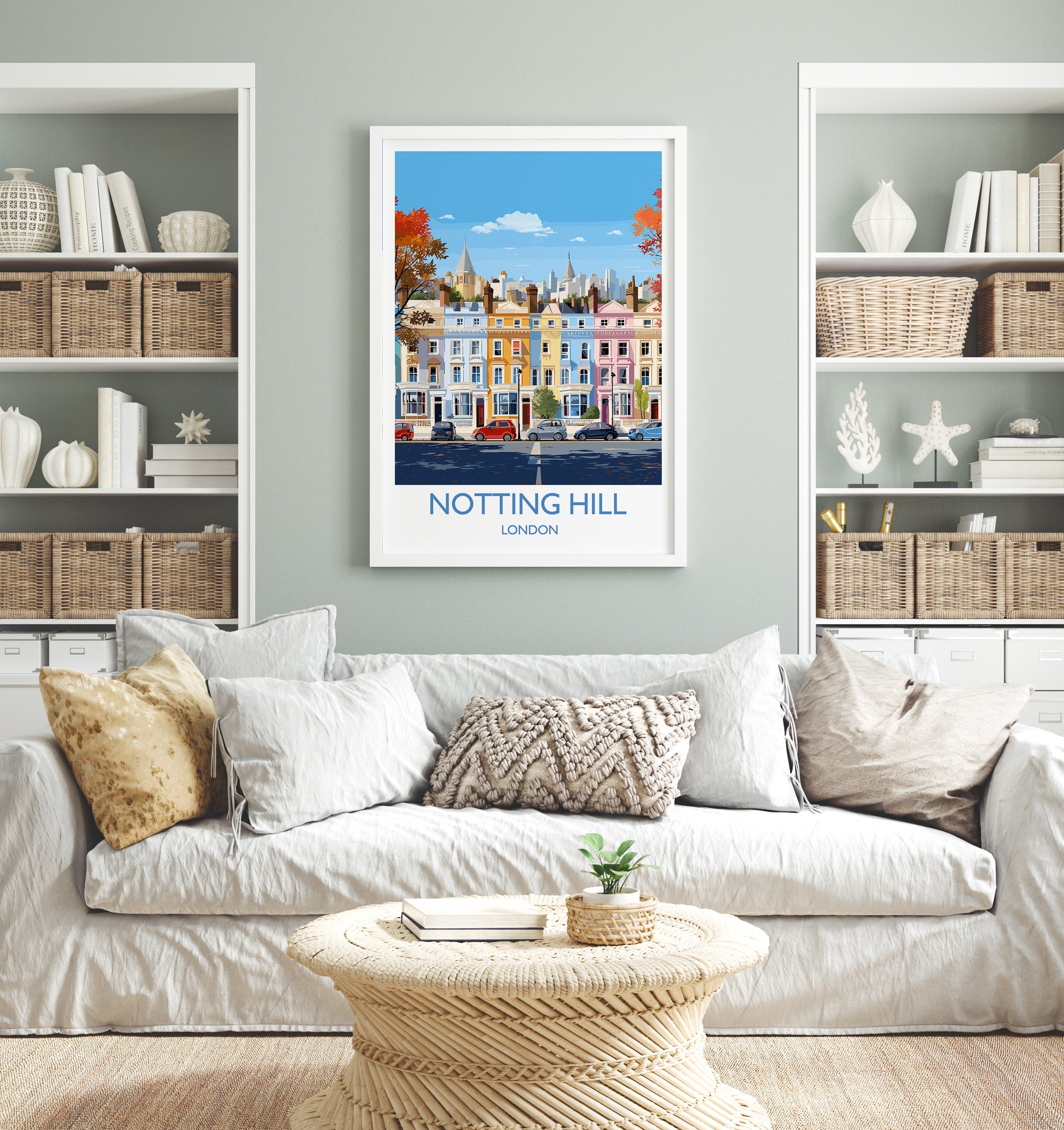 Notting Hill Travel Print, Travel Poster of Notting Hill, London Poster, Notting Hill Gift, Notting Hill Art, London Art UK Travel Gift NQ Media Designs