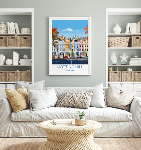 Notting Hill Travel Print, Travel Poster of Notting Hill, London Poster, Notting Hill Gift, Notting Hill Art, London Art UK Travel Gift