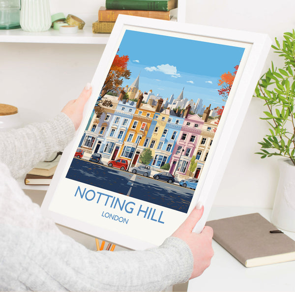 Notting Hill Travel Print, Travel Poster of Notting Hill, London Poster, Notting Hill Gift, Notting Hill Art, London Art UK Travel Gift