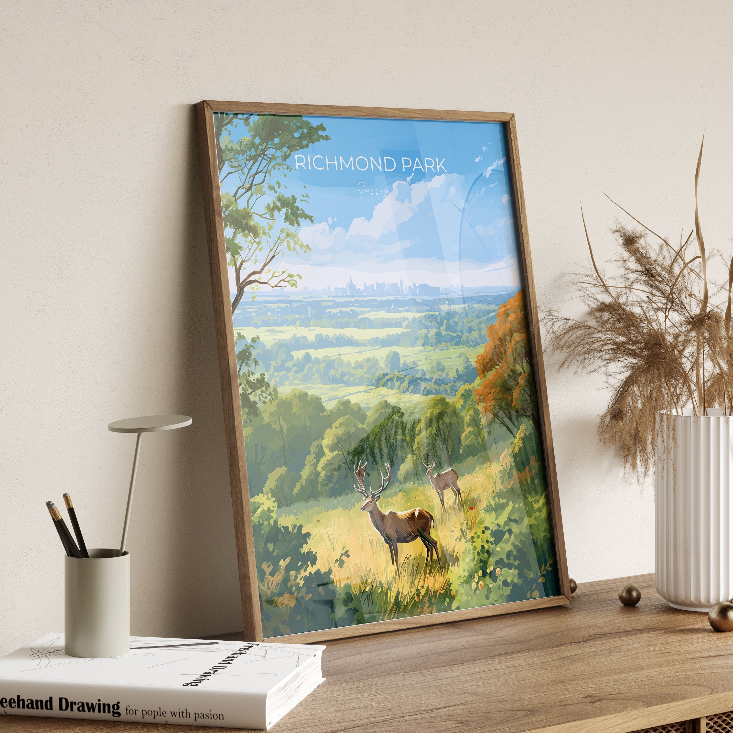 Richmond Park Travel Poster, Travel Print of Richmond Park, Surrey, London, England, London Art, London Gift, Wall Art Print NQ Media Designs