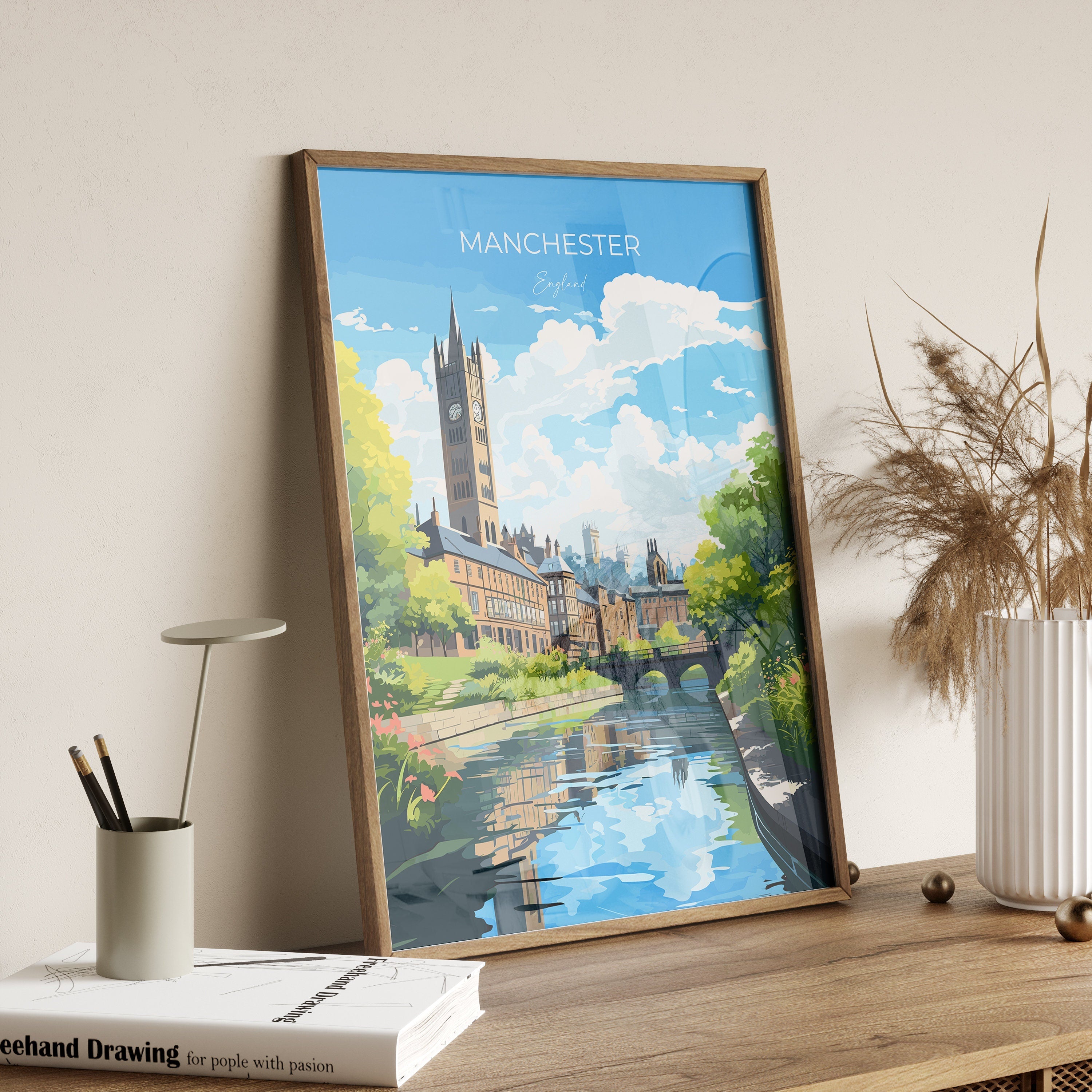 Manchester Travel Poster, Travel Print of Manchester, Lancashire, Manchester Gift, Manchester Art, Lancashire Poster NQ Media Designs