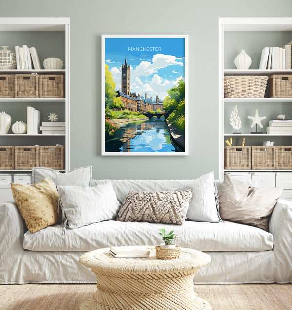 Manchester Travel Poster, Travel Print of Manchester, Lancashire, Manchester Gift, Manchester Art, Lancashire Poster