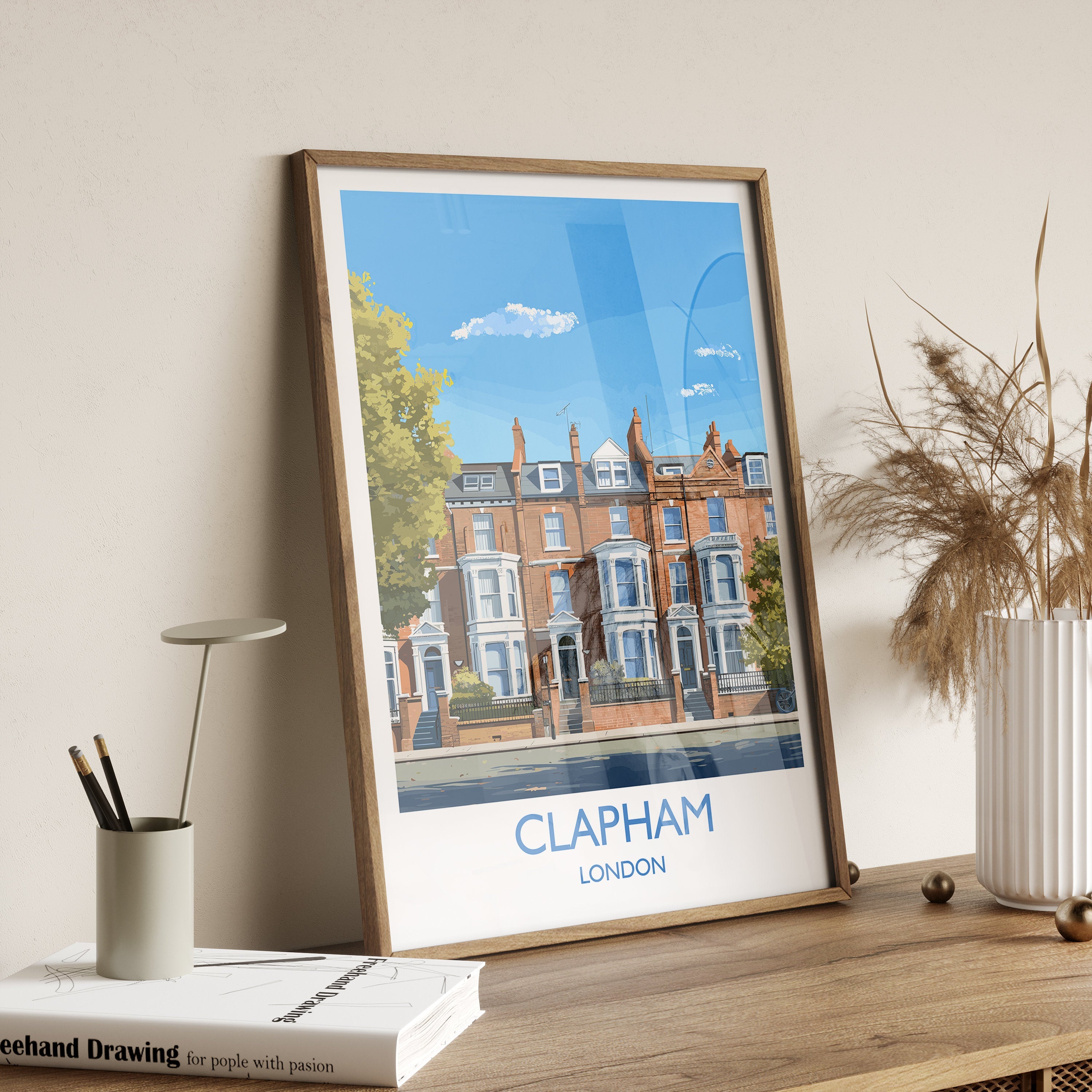 Clapham Travel Poster, Travel Print of Clapham, London Poster, Clapham Gift, Clapham Art, London Art UK Travel Gift NQ Media Designs