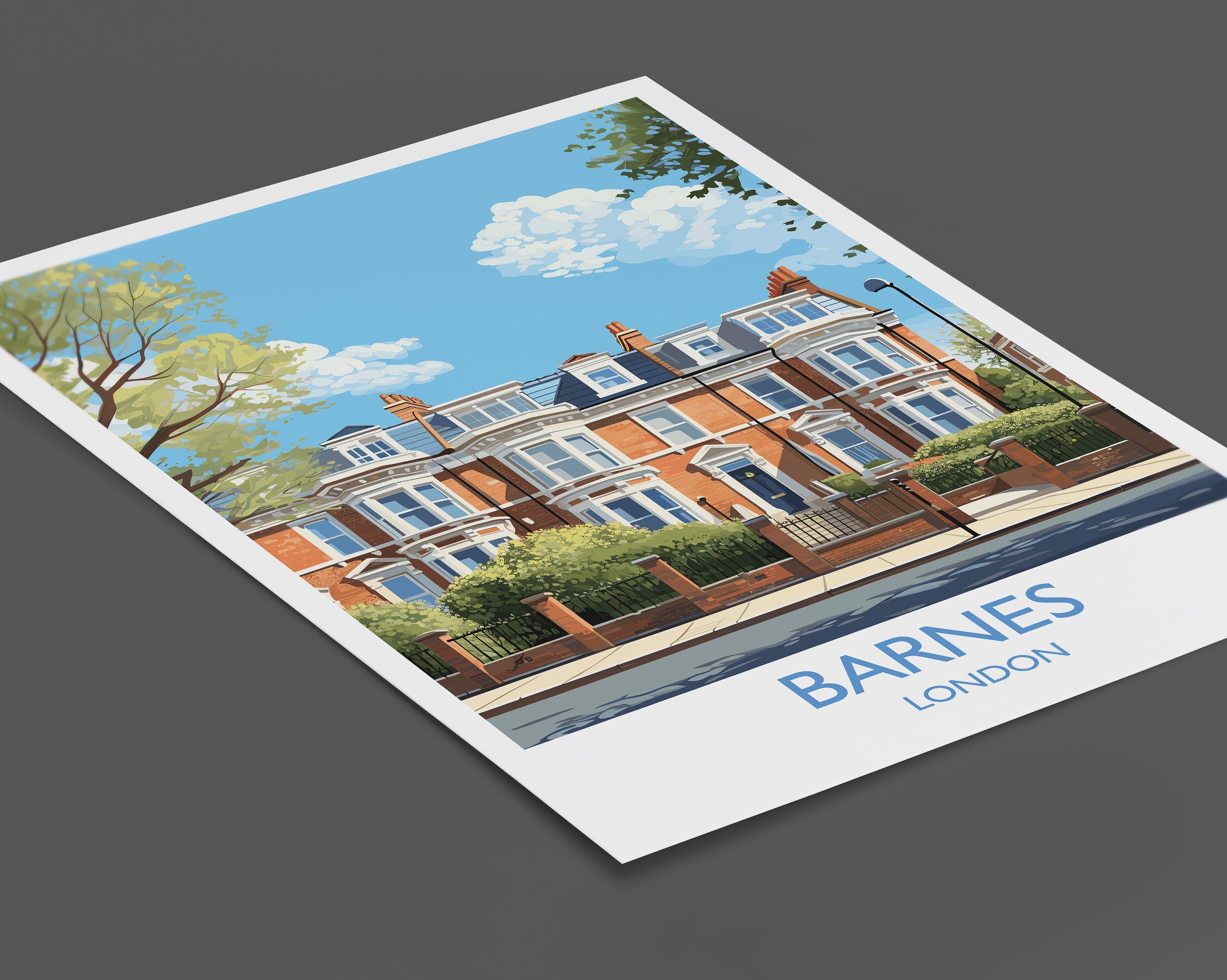 Barnes Travel Poster, Travel Print of Barnes, London Poster, Barnes Gift, Barnes Art, London Art UK Travel Gift NQ Media Designs
