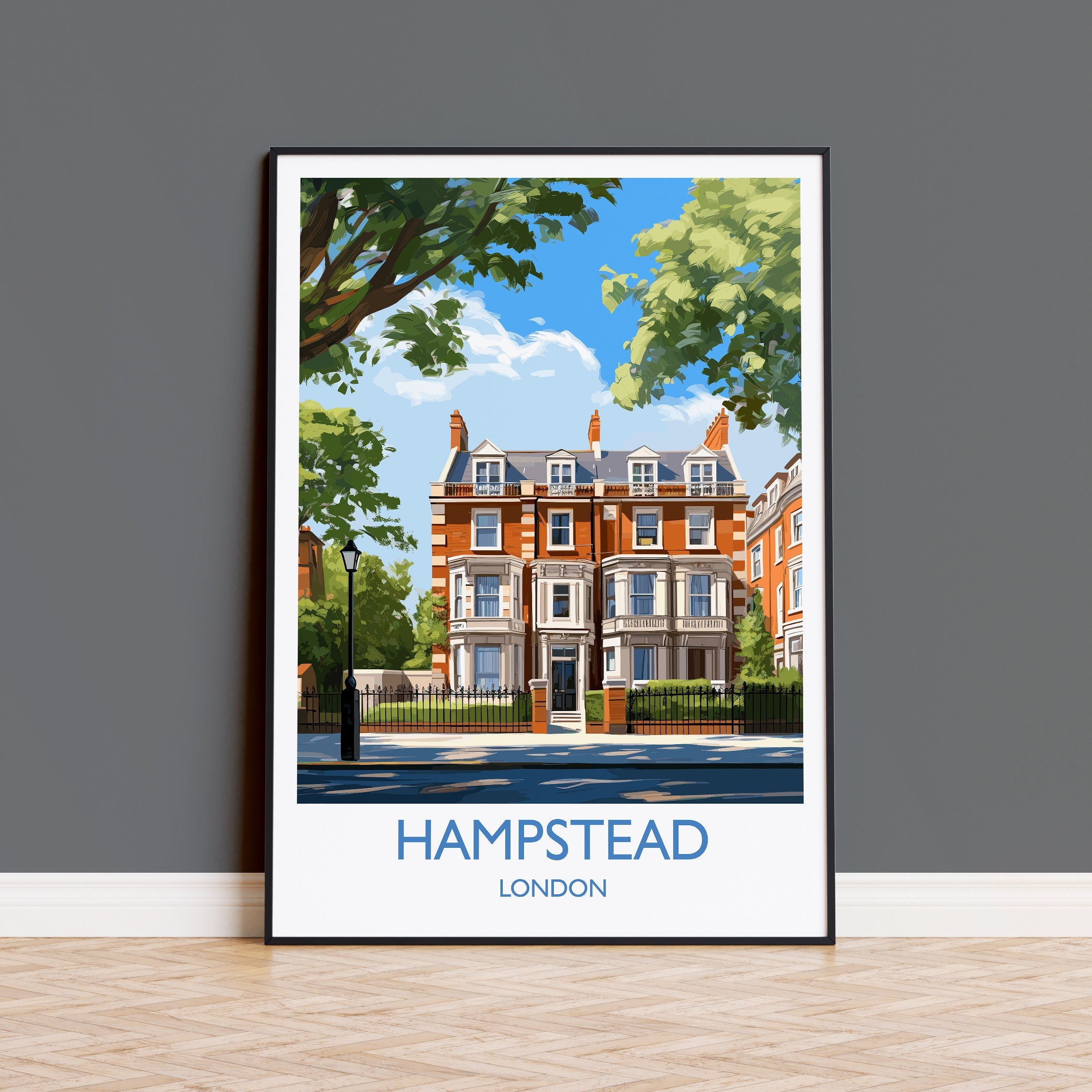 Hampstead Travel Poster, Travel Print of Hampstead, London Poster, Hampstead Gift, Hampstead Art, London Art UK Travel Gift NQ Media Designs