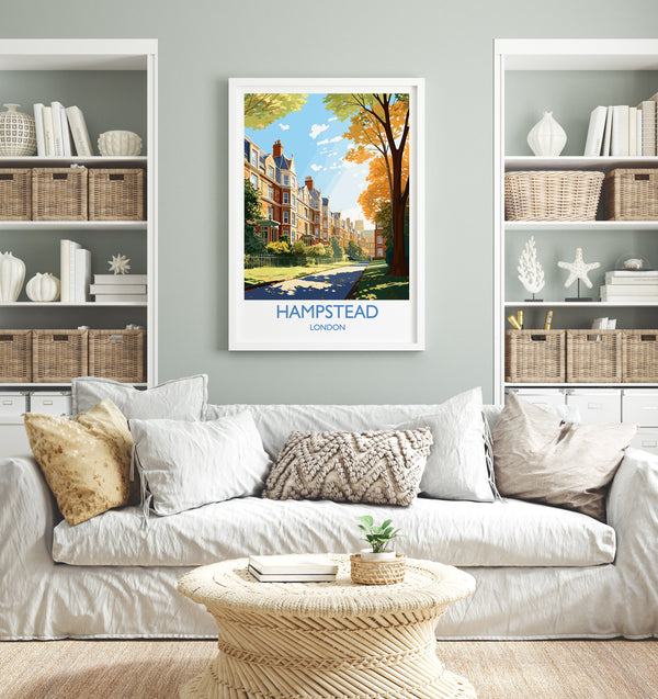 Hampstead Travel Print, Travel Poster of Hampstead, London Poster, Hampstead Gift, Hampstead Art, London Art UK Travel Gift