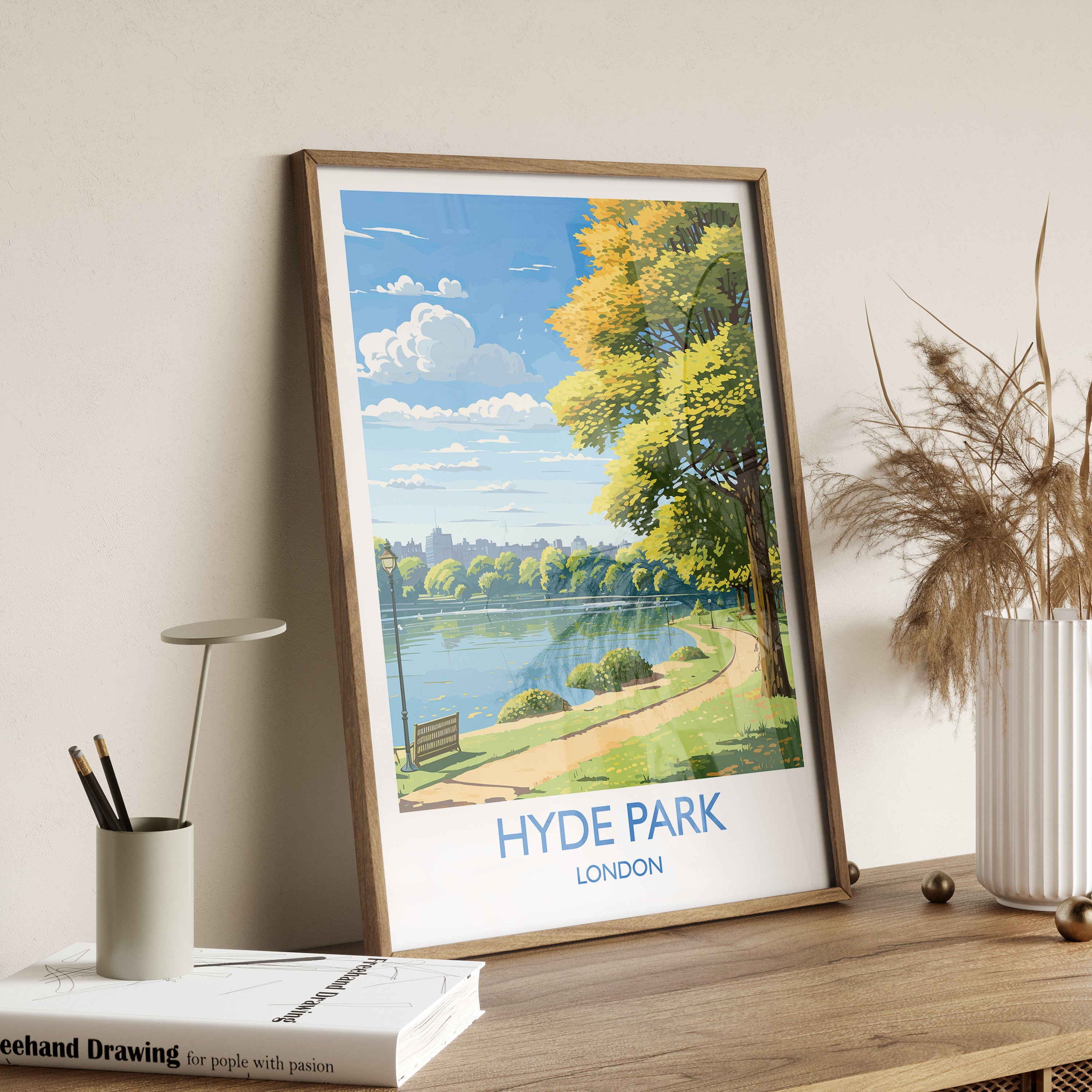 Hyde Park Travel Print, Travel Poster of Hyde Park, London Poster, Hyde Park Gift, Hyde Park Art, London Art UK Travel Gift NQ Media Designs