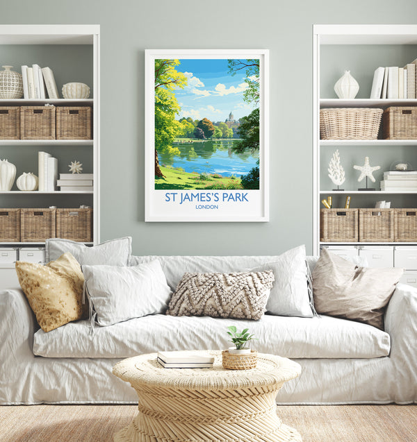 St James's Park Travel Print, Travel Poster of St James's Park, London Poster, St James's Park Gift, St James's Park Art, London Art