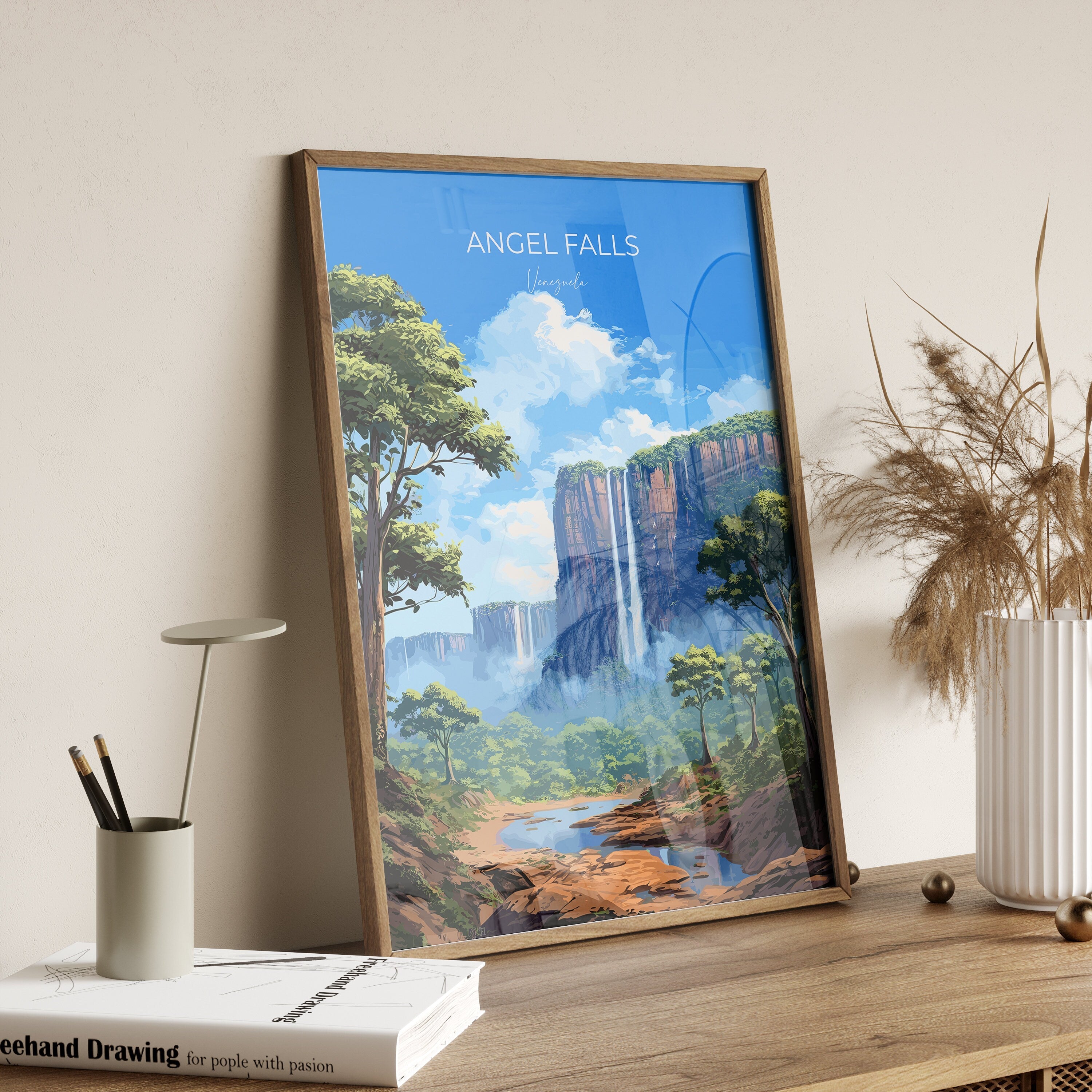 Angel Falls Print, Travel Poster of Angel Falls, Venezuela Art, Angel Falls Art Gift, South America Gift, Travel Gift NQ Media Designs