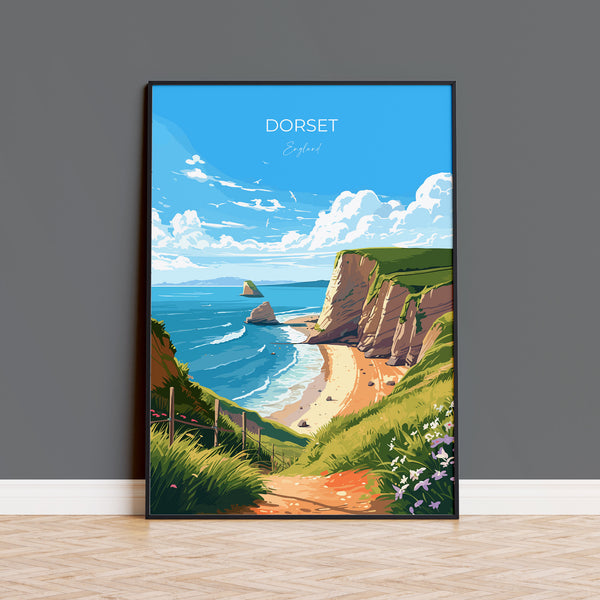 Dorset Travel Poster, Travel Print of Dorset, England, Dorset Coast Art, Dorset Gift, Wall Art Print