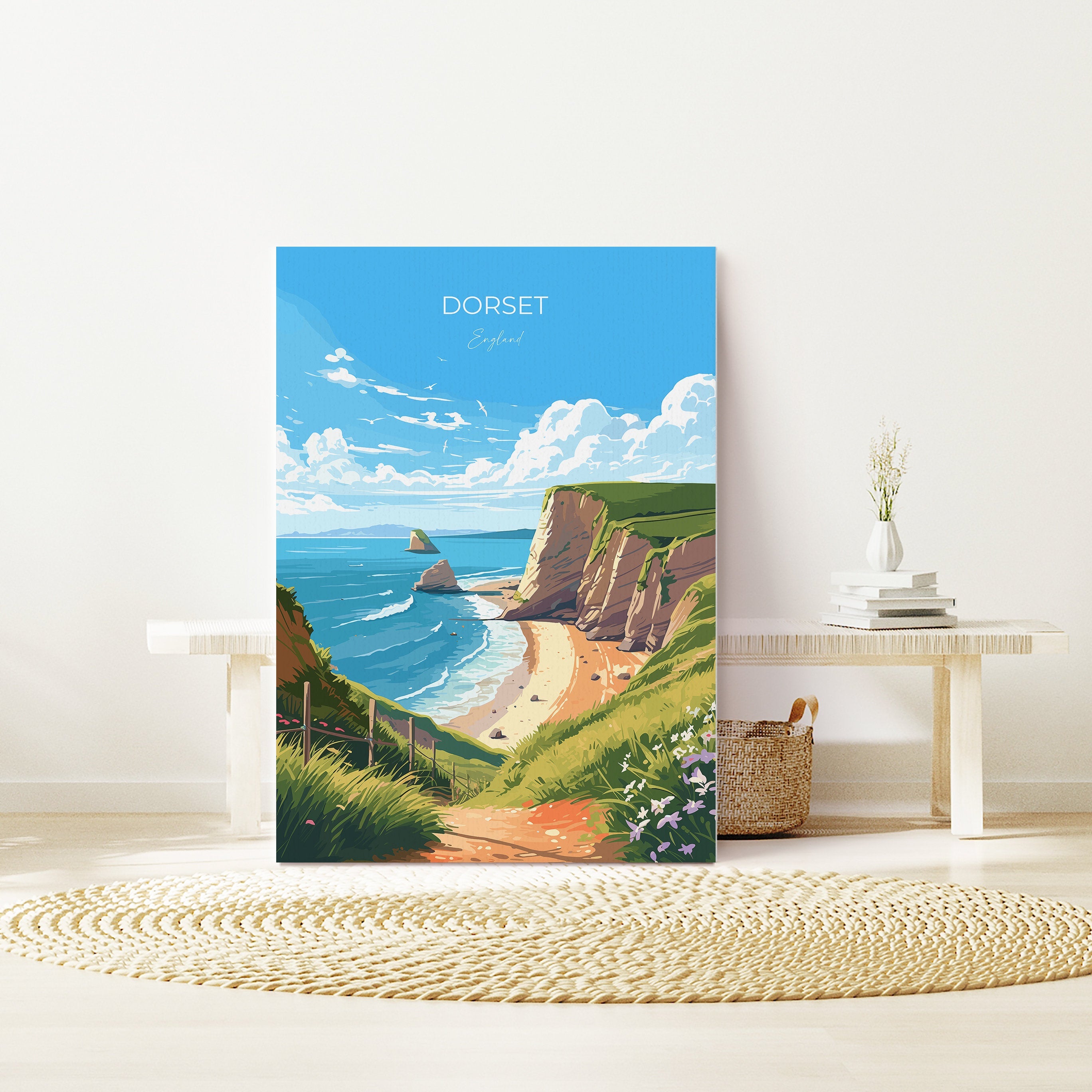 Dorset Travel Poster, Travel Print of Dorset, England, Dorset Coast Art, Dorset Gift, Wall Art Print NQ Media Designs