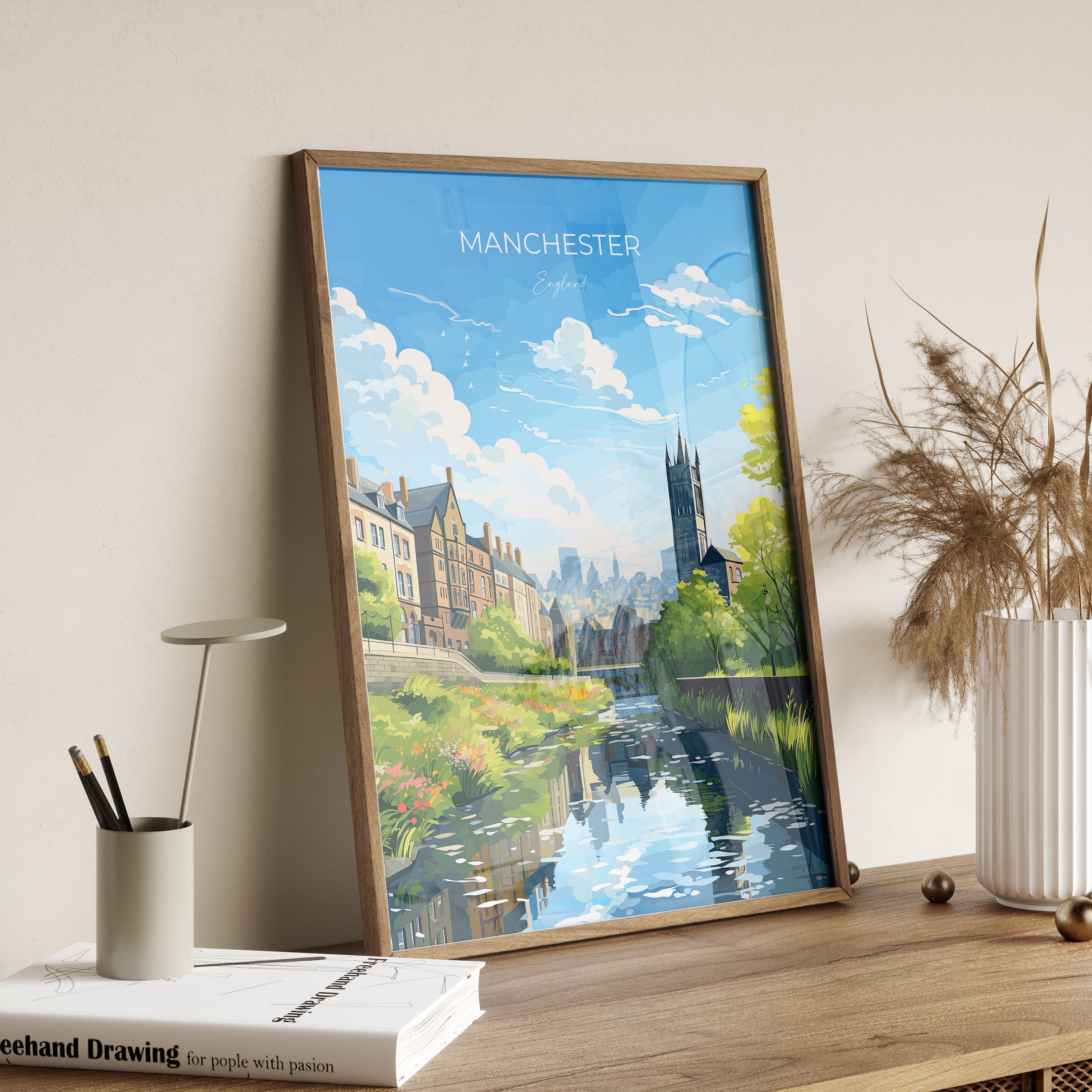 Manchester Travel Poster, Travel Print of Manchester, Lancashire, Manchester Gift, Manchester Art, Lancashire Poster NQ Media Designs