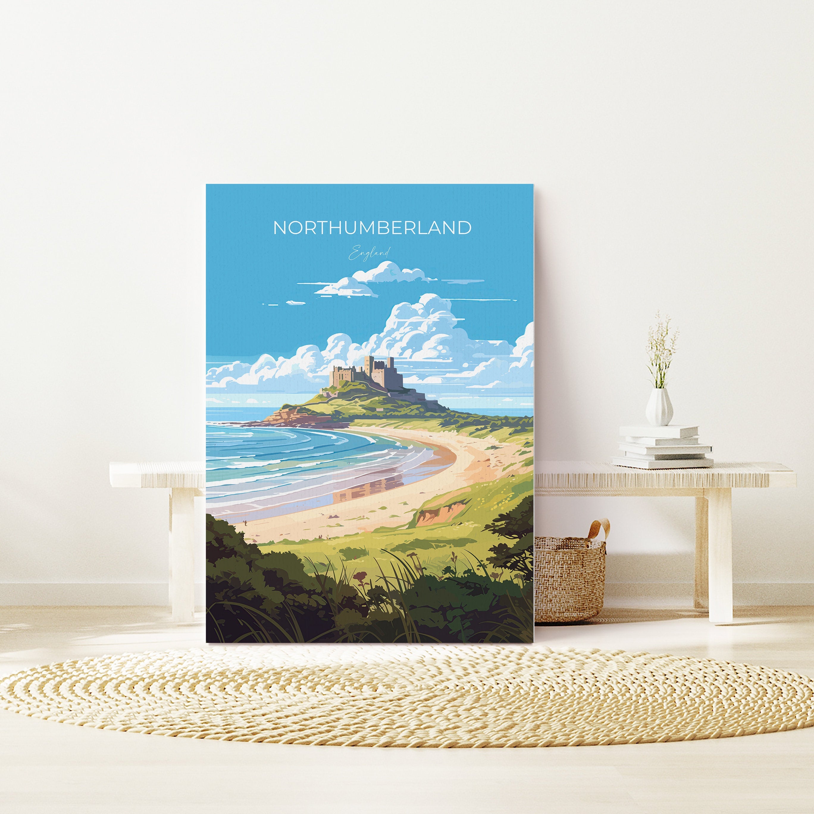 Northumberland Travel Poster, Travel Print of Northumberland Coast, England, Northumberland Art, Bamburgh Castle Gift, Wall Art Print NQ Media Designs