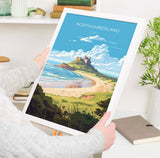 Northumberland Travel Poster, Travel Print of Northumberland Coast, England, Northumberland Art, Bamburgh Castle Gift, Wall Art Print NQ Media Designs