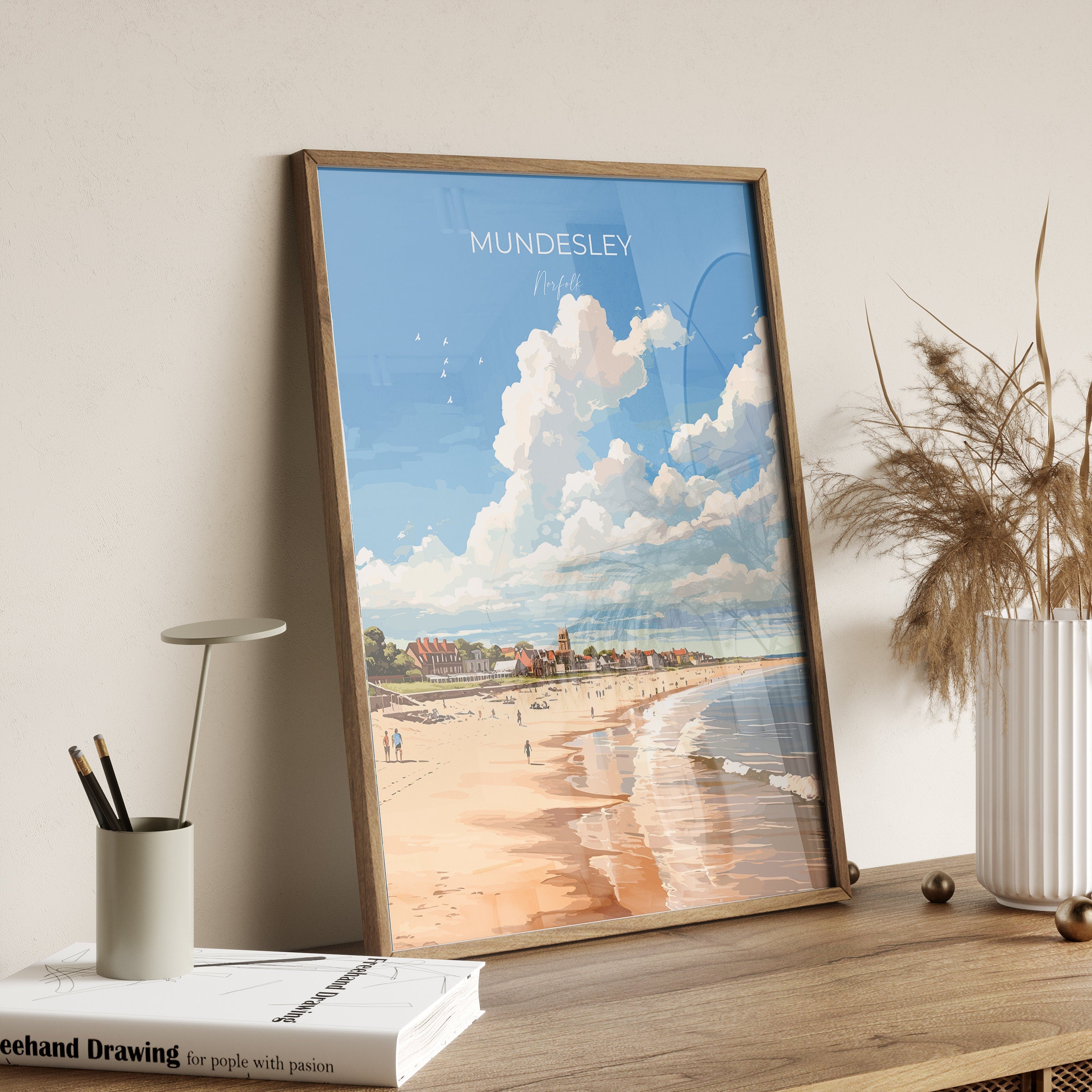 Mundesley Beach Poster, Travel Print of Mundesley, Norfolk Gift, England, Norfolk Art, Mundesley Beach Gift, Wall Art Print NQ Media Designs