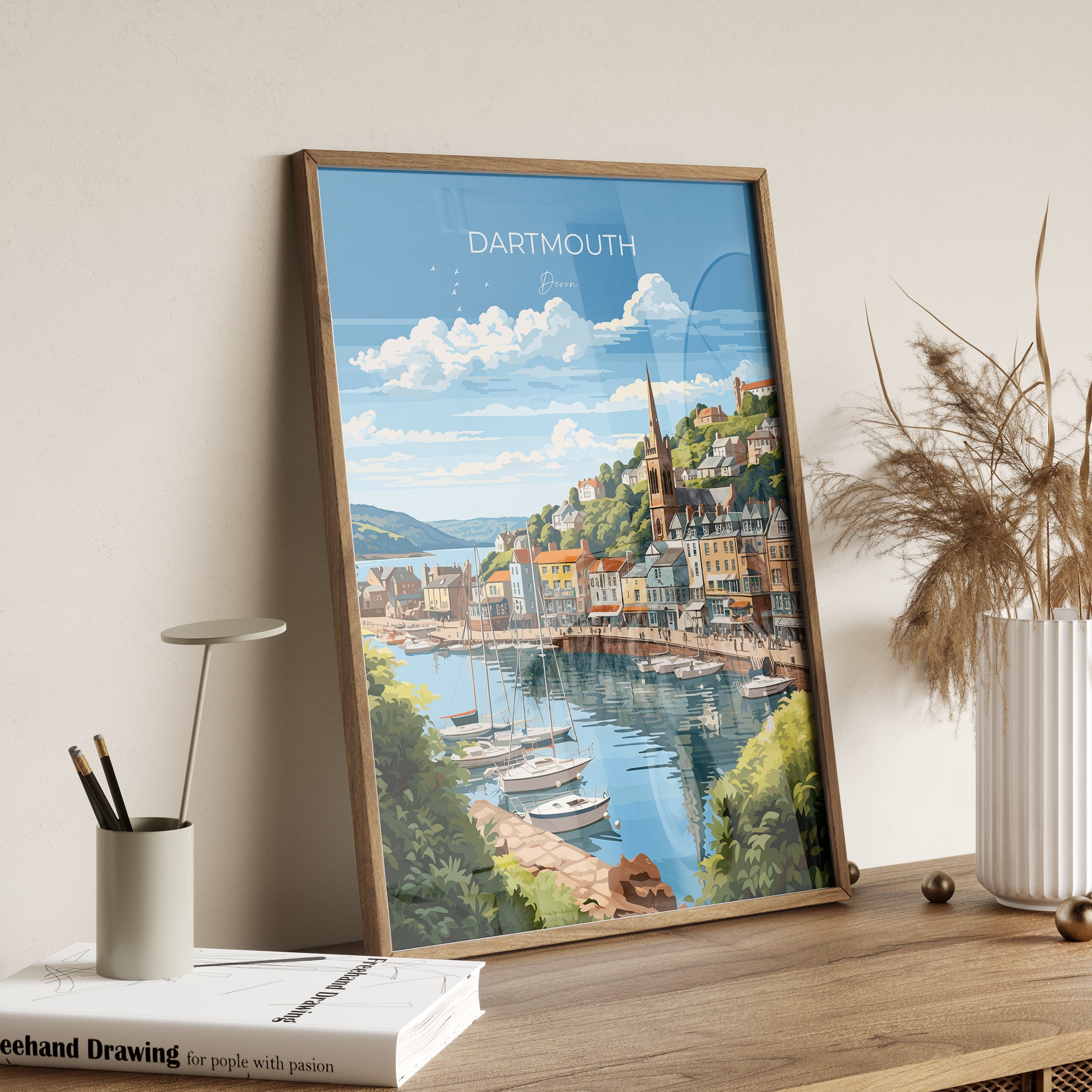 Dartmouth Travel Poster, Dartmouth Travel Print, England, Devon Art, Dartmouth Art Gift, Wall Art Print NQ Media Designs