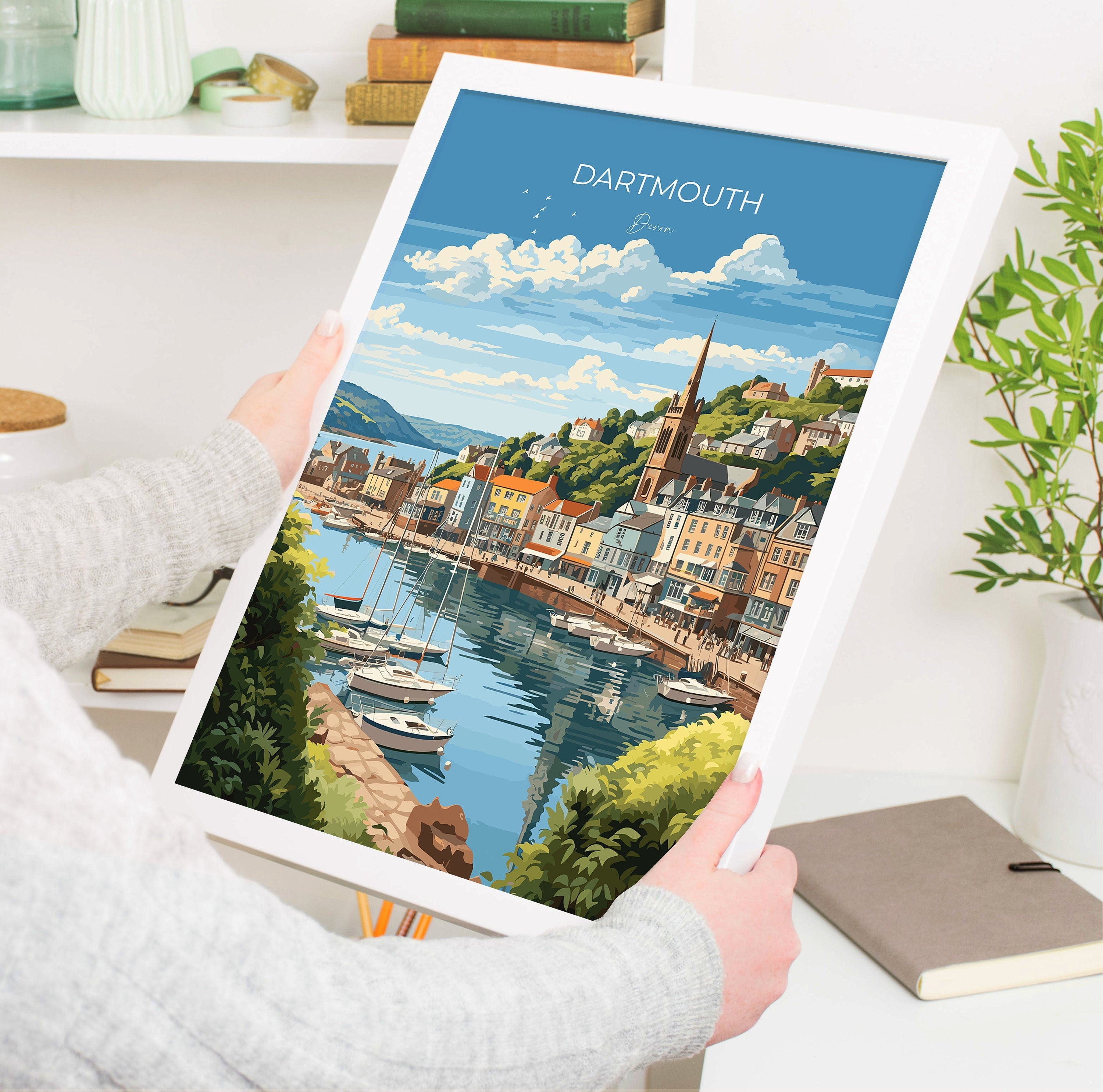 Dartmouth Travel Poster, Dartmouth Travel Print, England, Devon Art, Dartmouth Art Gift, Wall Art Print NQ Media Designs