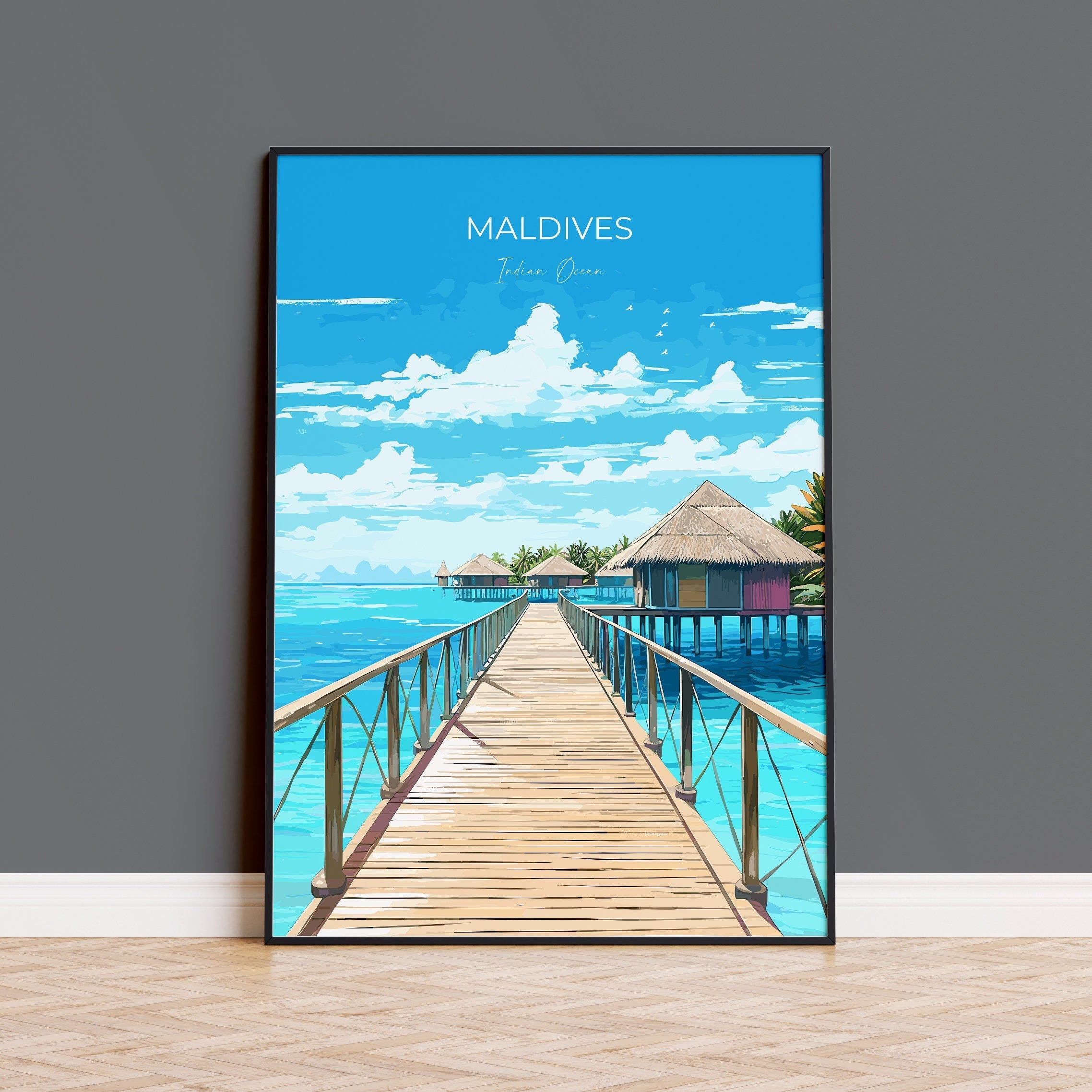 Maldives Travel Print, Travel Poster of Maldives, Indian Ocean, Maldives Gift, Maldives Art, Wall Art Print NQ Media Designs