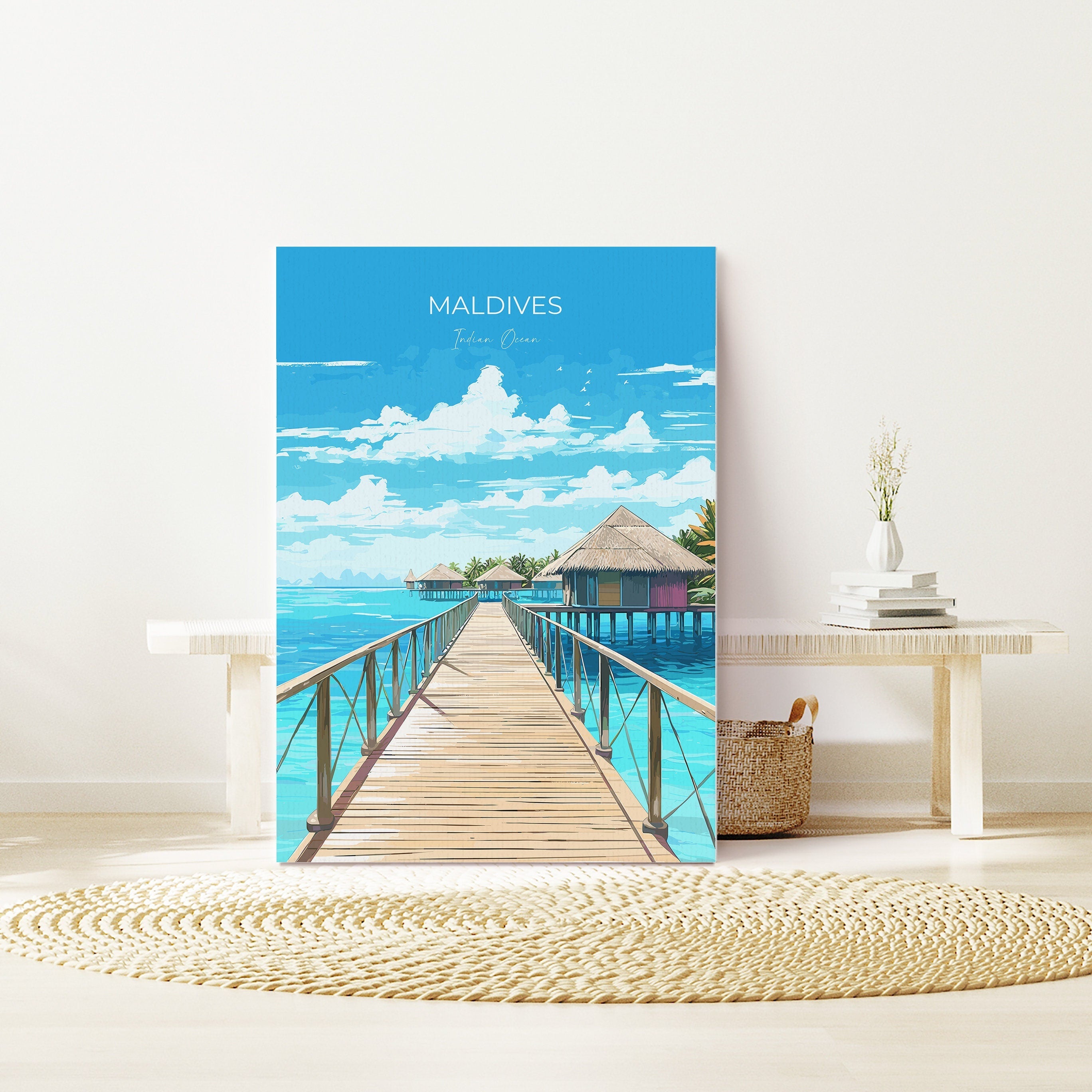 Maldives Travel Print, Travel Poster of Maldives, Indian Ocean, Maldives Gift, Maldives Art, Wall Art Print NQ Media Designs