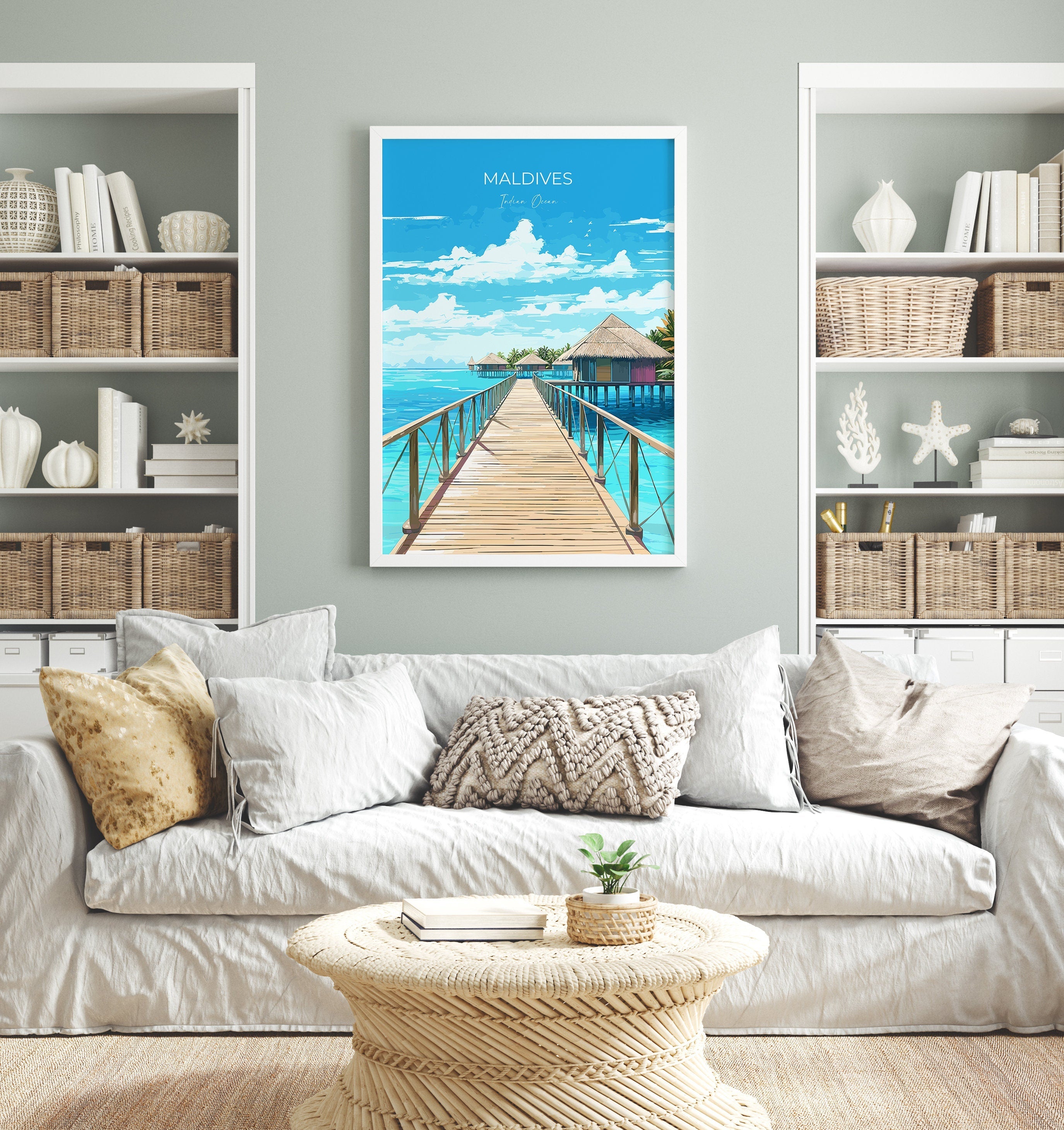 Maldives Travel Print, Travel Poster of Maldives, Indian Ocean, Maldives Gift, Maldives Art, Wall Art Print NQ Media Designs