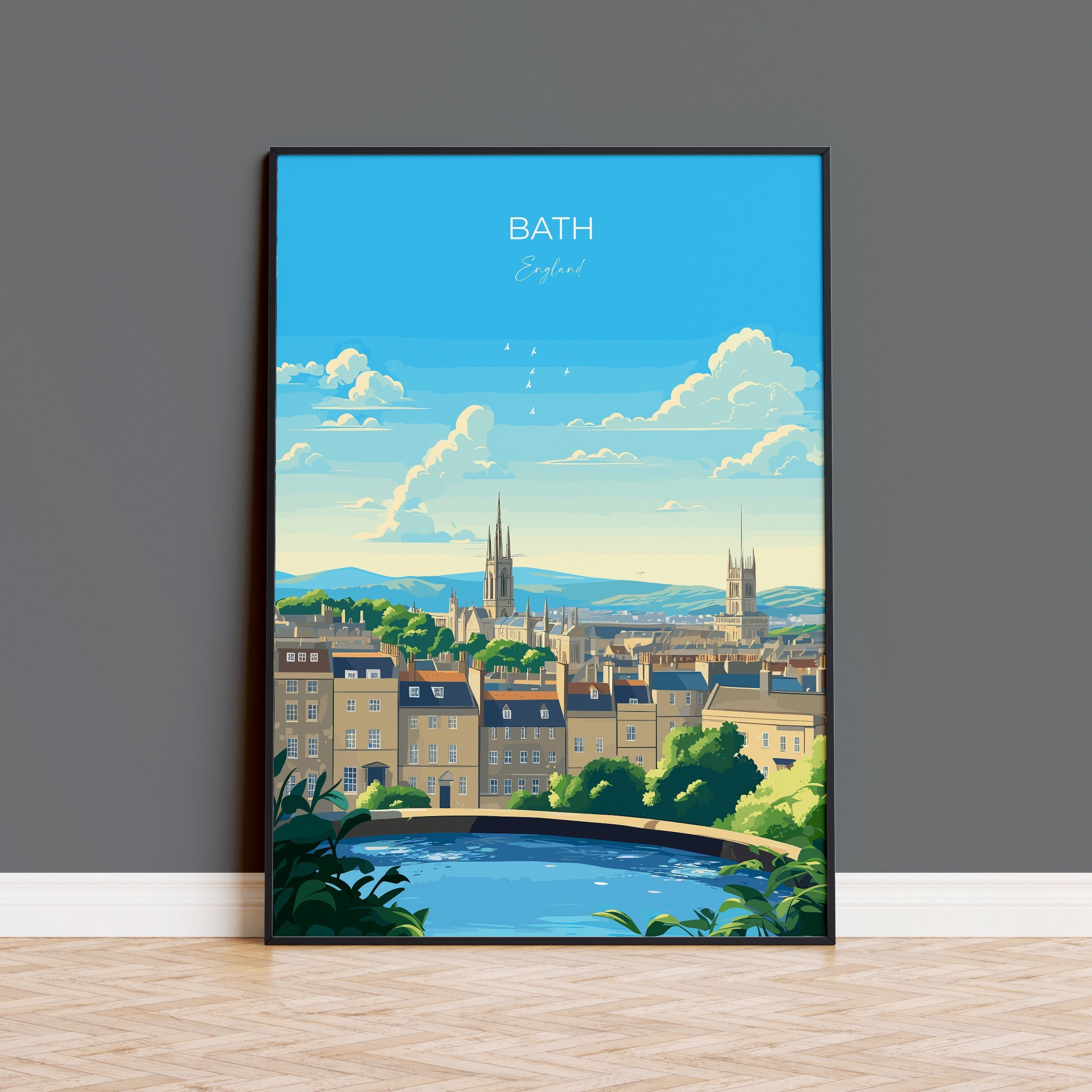 Bath Travel Print, Travel Poster of Bath, England, Cotswolds Art, Bath Gift, Wall Art Print NQ Media Designs