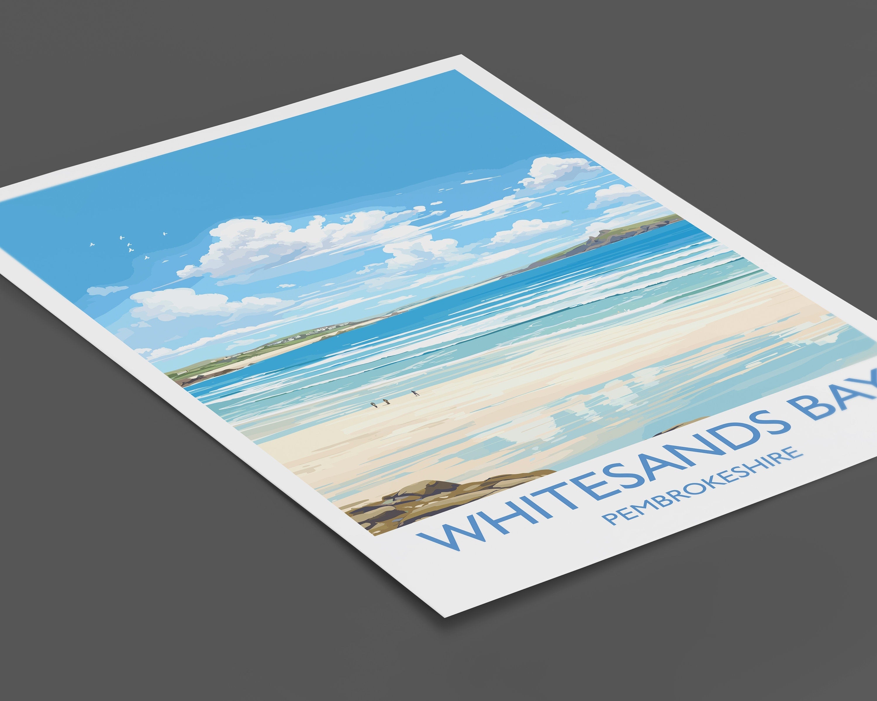 Whitesands Bay Travel Print, Travel Poster of Whitesands Bay, St Davids, Pembrokeshire Art, Whitesands Bay Gift, Wales Gift NQ Media Designs