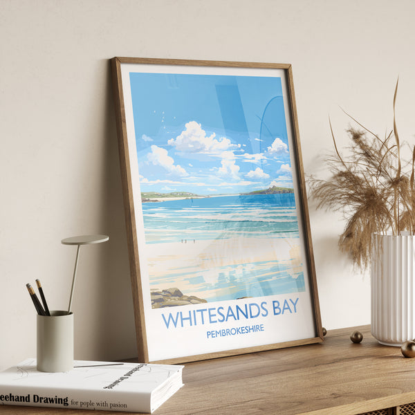 Whitesands Bay Travel Print, Travel Poster of Whitesands Bay, St Davids, Pembrokeshire Art, Whitesands Bay Gift, Wales Gift