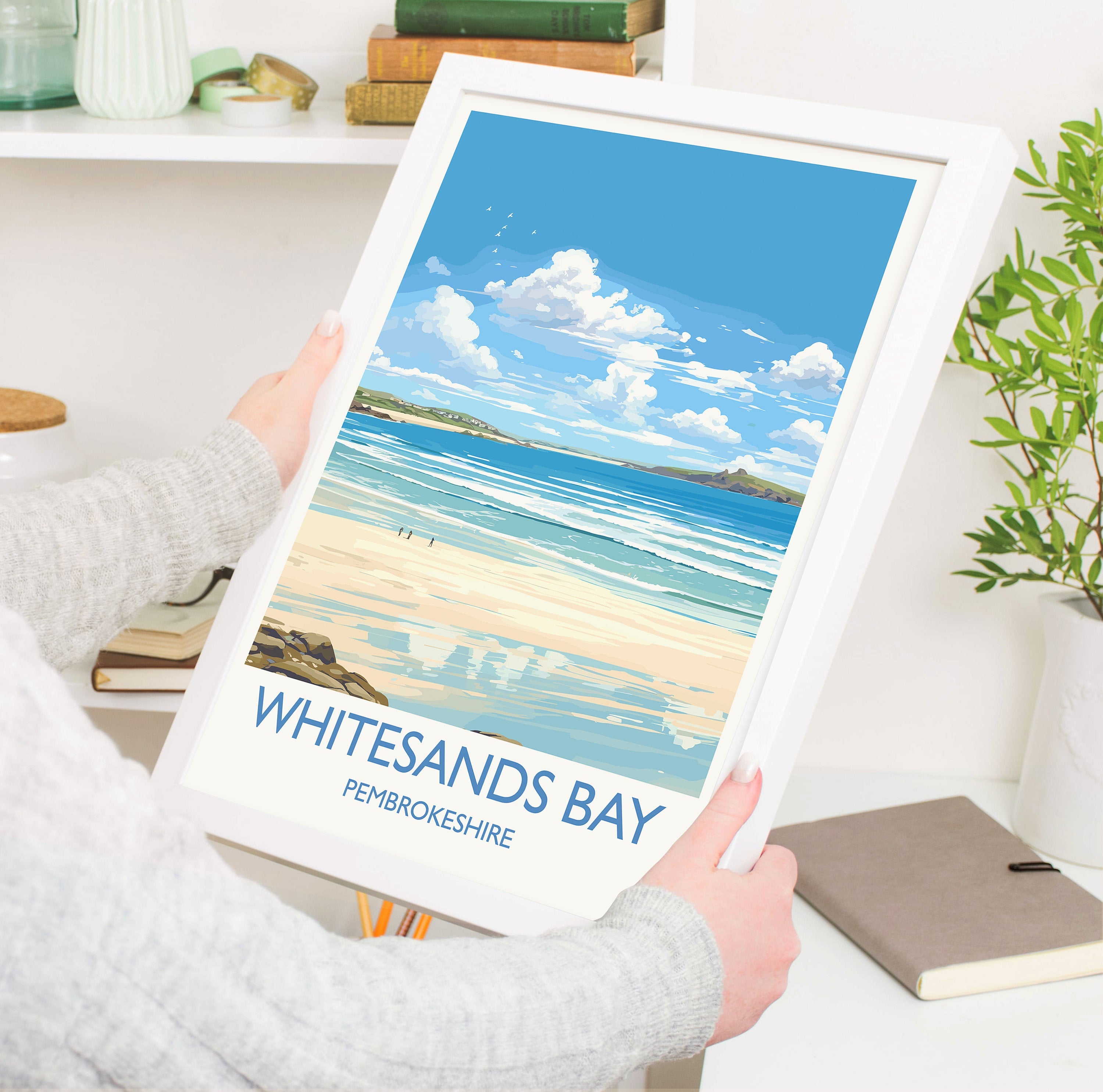 Whitesands Bay Travel Print, Travel Poster of Whitesands Bay, St Davids, Pembrokeshire Art, Whitesands Bay Gift, Wales Gift NQ Media Designs