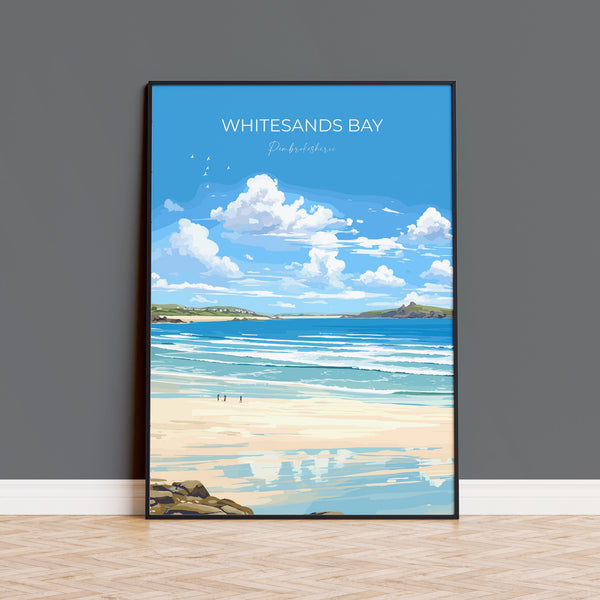 Whitesands Bay Travel Poster, Travel Print of Whitesands Bay, St Davids, Pembrokeshire Art, Whitesands Bay Gift, Wales Gift