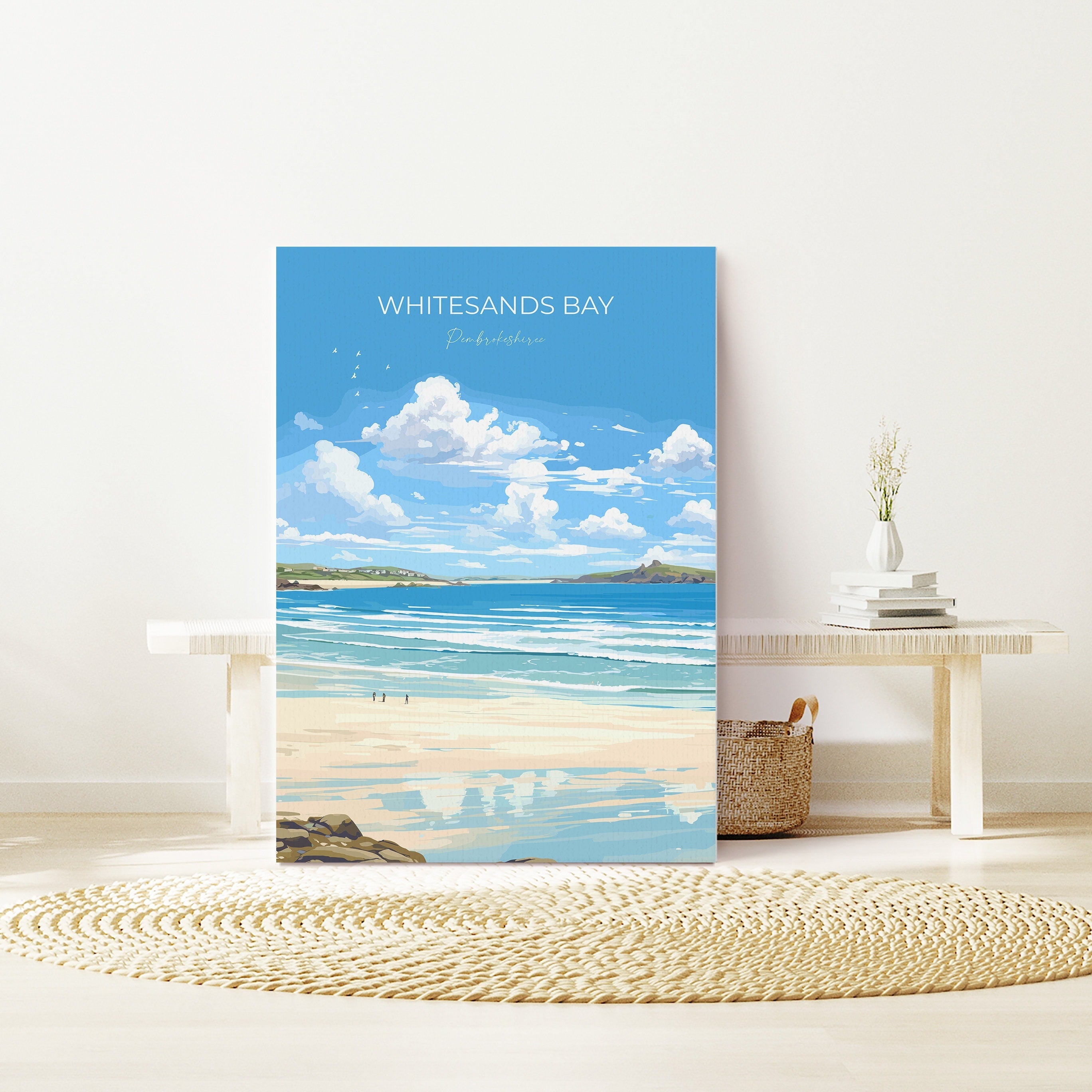 Whitesands Bay Travel Poster, Travel Print of Whitesands Bay, St Davids, Pembrokeshire Art, Whitesands Bay Gift, Wales Gift NQ Media Designs